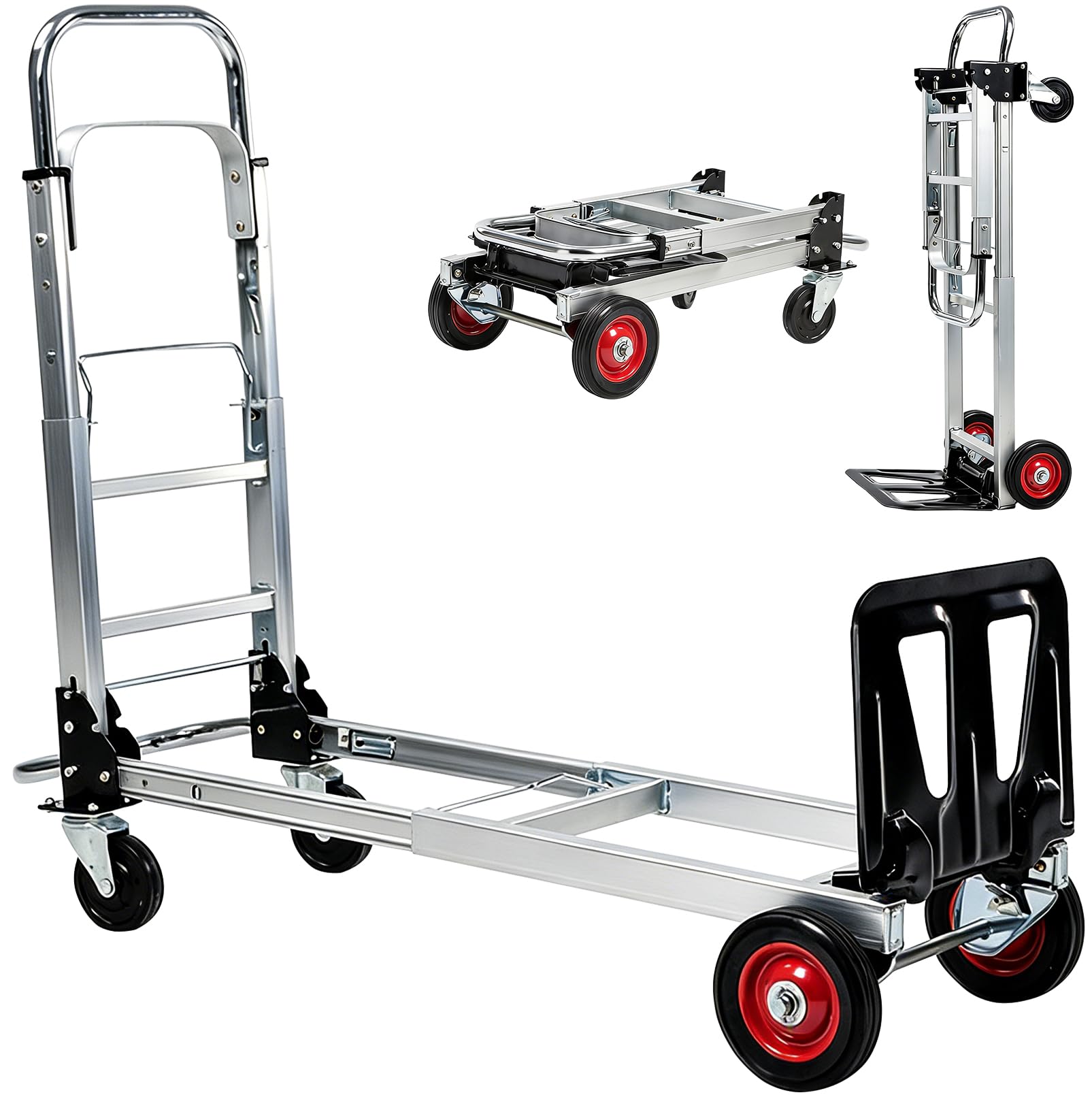 Sackkarre Klappbar Aluminium Transportkarre Höhenverstellbar Plattformwagen mit Feststellbaren Schwenkrädern