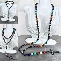 Vista 62 de Tiger Eye Cross Necklace for Men, Obsidian Necklace, Hematite Cross Pendant Lava Rock Rosary Healing Crystal Necklaces