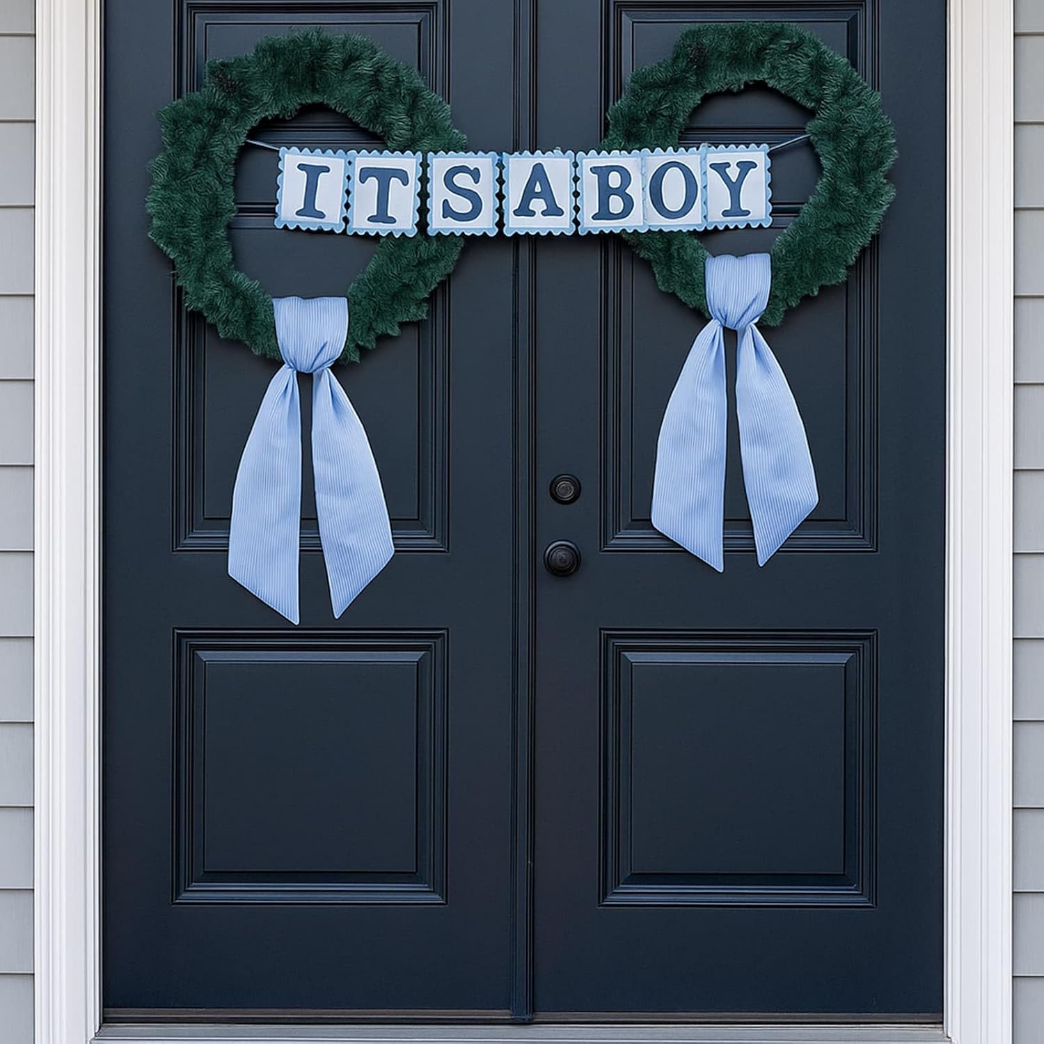 Blue Striped Wreath Sash for Front Door Wreath, 5.12" Wide x 54.33" Baby Shower Summer Holiday Door Ribbon Decorations Wedding Parties