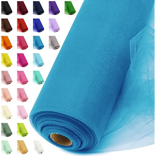 54" by 20 Yards Tulle Fabric Rolls Turquoise Tulle Ribbon Tutu Spool Bolt for DIY Wedding Decoration Baby Shower Tutu Skirt Gift Wrapping Large Matte Tulle, Roll Packaging (Turquoise)
