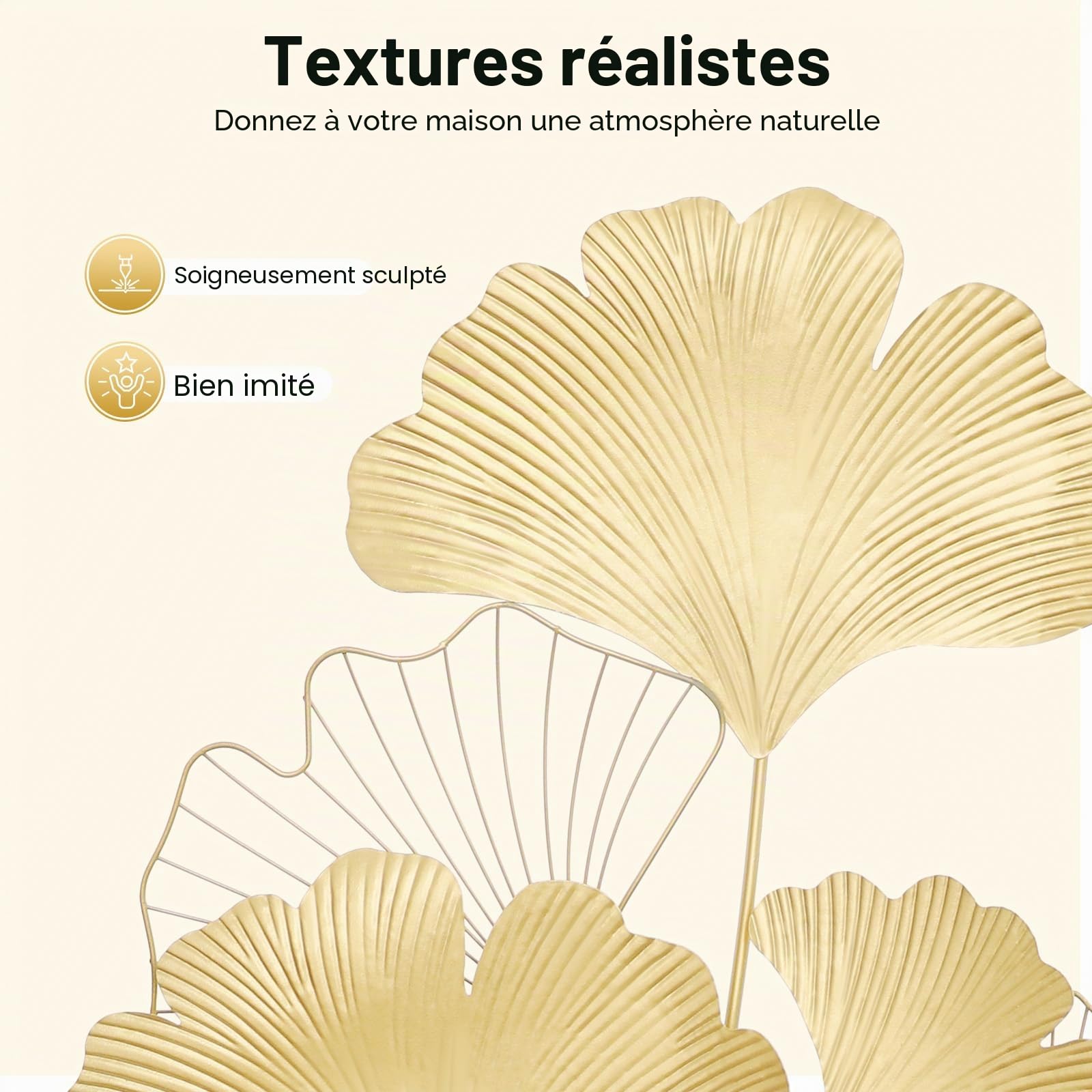 XUEMANSHOP Décoration murale en métal Gingko 55X110cm, Décoration murale pour le salon 3D Deko Or pour maisons résidentielles, modèles de villas, restaurants d'hôtel, établissements publics