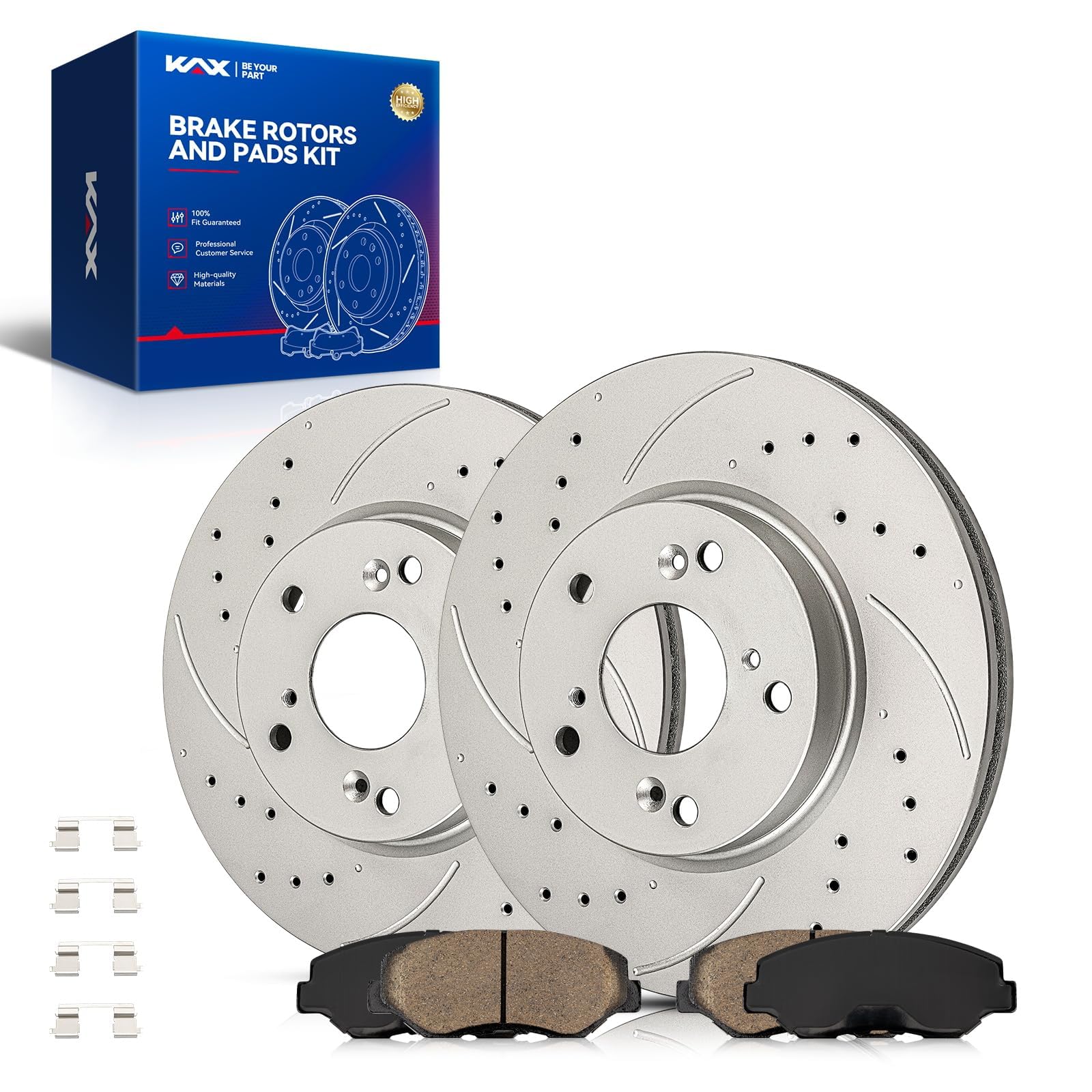 KAX Front Brake Kit, Drilled and Slotted Brake Rotors, Ceramic Brake Pads | Fits Honda Accord 2003-2010 2.4L, Automotive Replacement Brake Kit