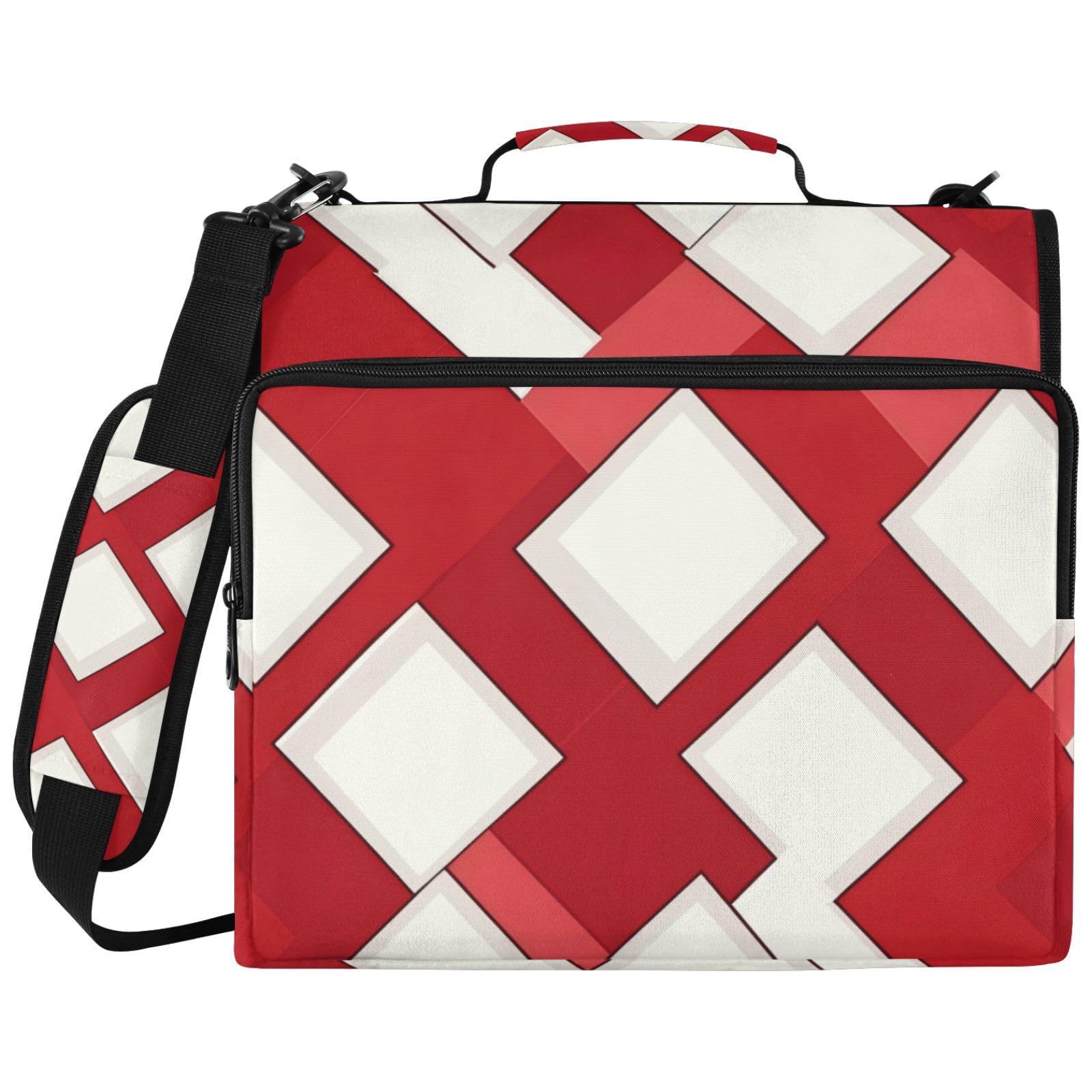 Ringbuchtasche mit Reißverschluss, kariert, Rot / Weiß