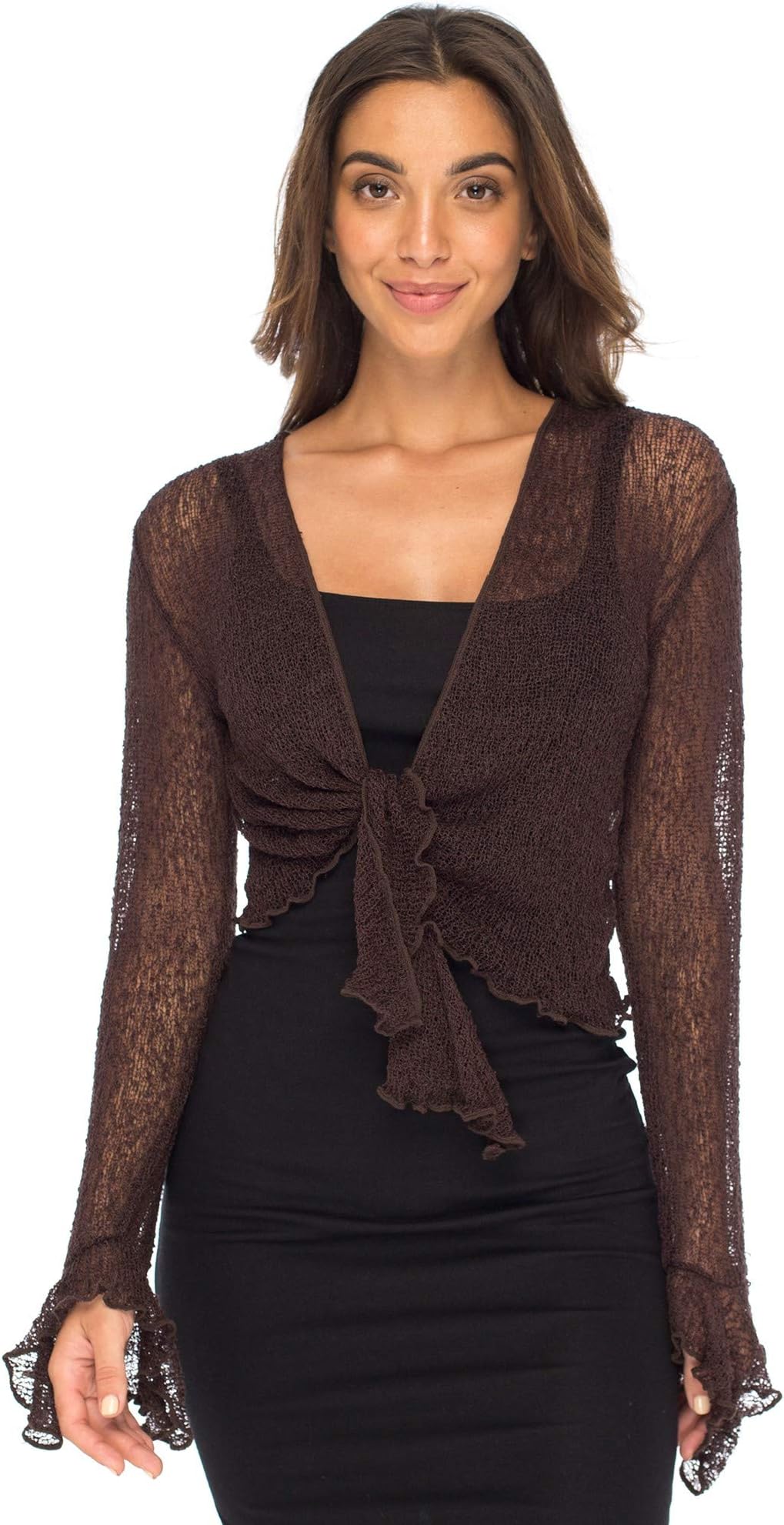 Womens Sheer Shrug Bolero Long Sleeves Cropped Cardigan Lite Bell Sleeves
