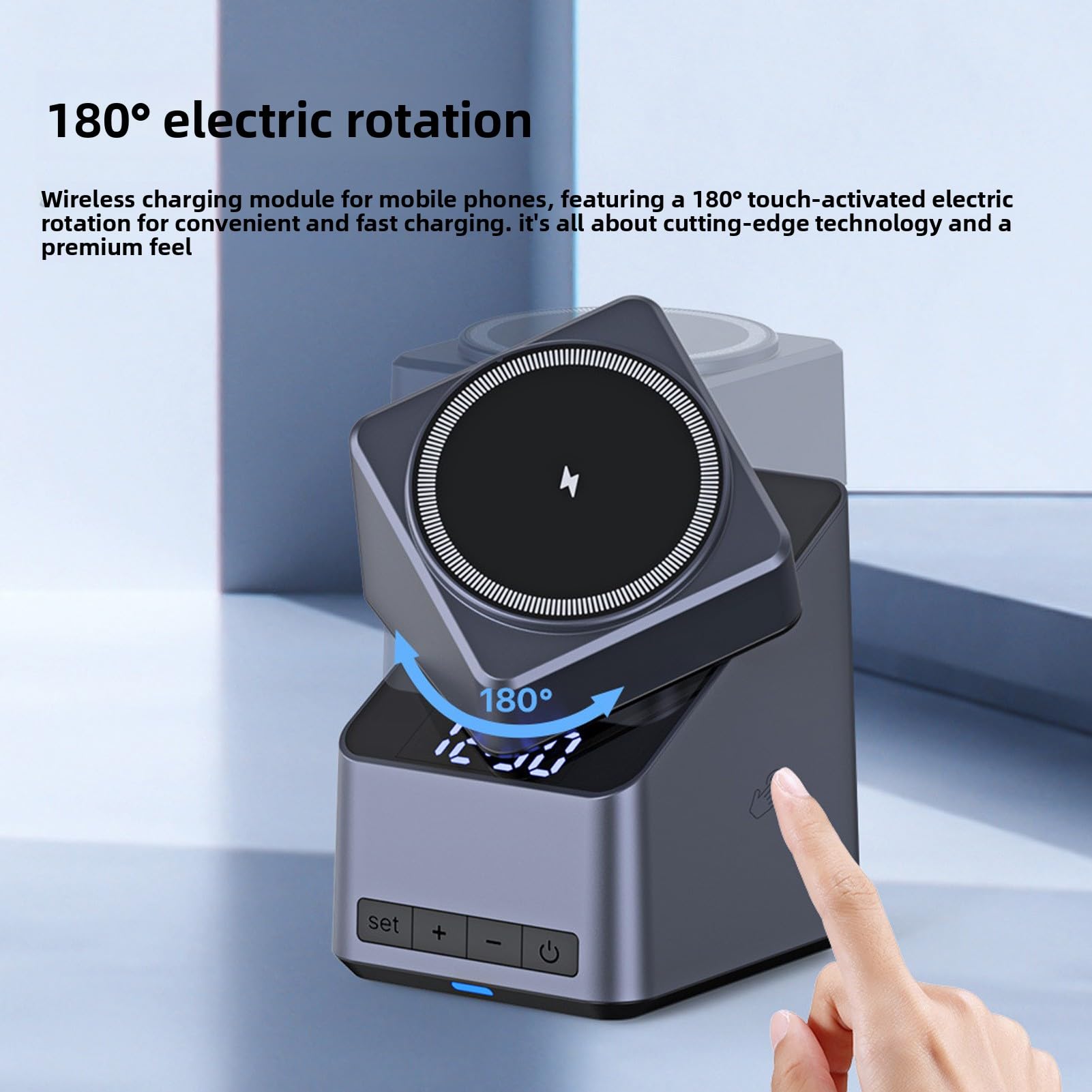 Fabater Stazione di Ricarica Wireless 4 in 1 per Telefono, Smartwatch, Auricolari, Supporto Magnetico per Caricabatterie con Rotazione di 180 Gradi e Display Orologio