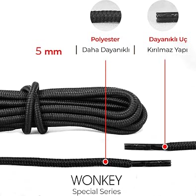 Yuvarlak Spor Ayakkabı Bağcığı, Botlar ve iş Ayakkabıları için Dayanıklı Polyester Bağcık, Kaliteli Ayakkabı Aksesuarı [1 ÇİFT]