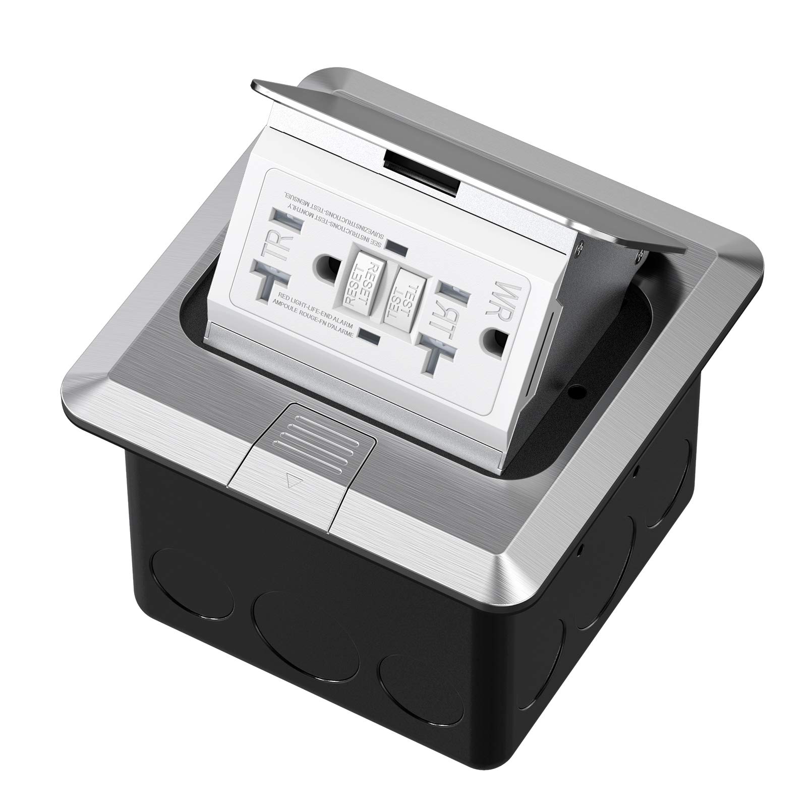 KYHSHJ Pop Up Floor Electrical Outlet with 20 Amp Stainless Steel GFCI Tamper Receptacle Outlet, Sil