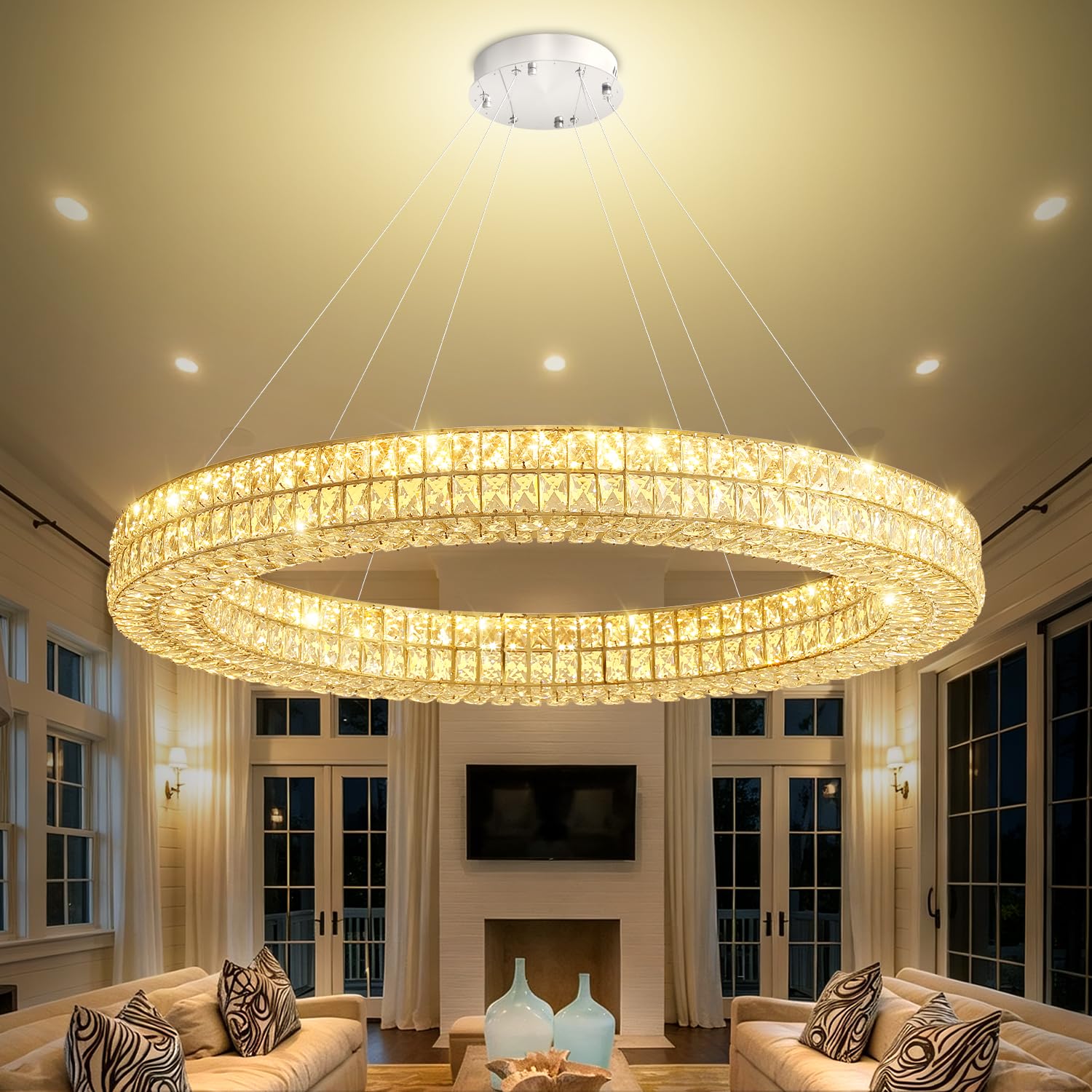 Photo 1 of IDEQUY 47.5in Large Ring Chandelier Round Crystal Chandelie for Living Room Led Dimmable Ring Pendant Light Ceiling Lighting 2700k-6000k