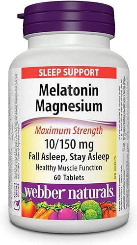 Webber Naturals Melatonina Magnesio 10150 mg  Máxima Fuerza, 60 Tabletas