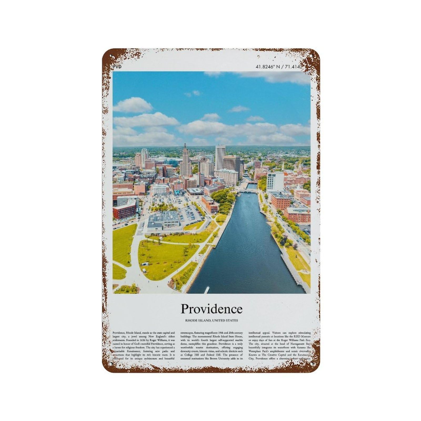 xiaoxiaoshen Providence Rhode Island, United States, USA City Scenery Wall Decor Art Metal Tin Poster Modern Home Decor Art Home Bar Shop Decorations Vintage Sign 30x20cm