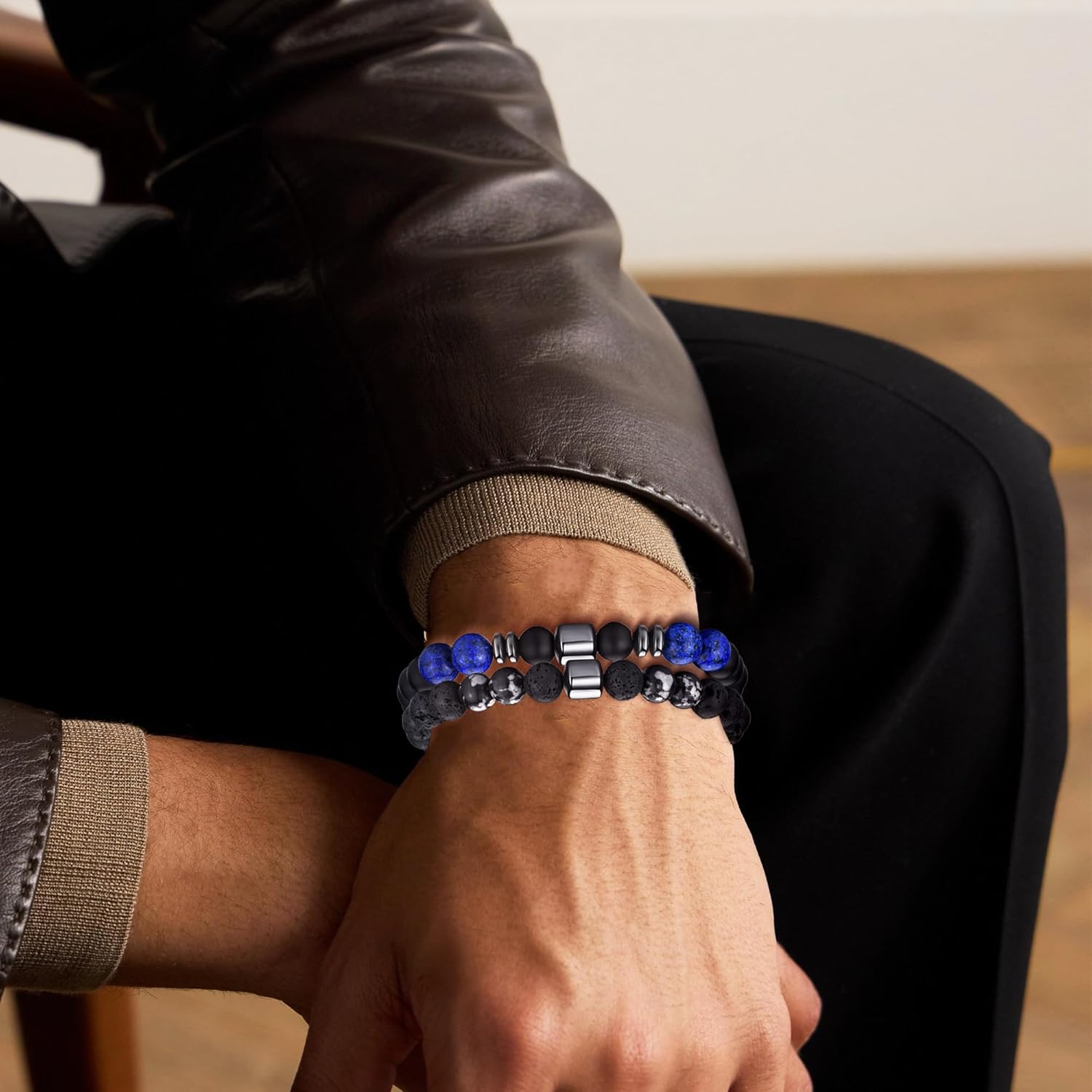 RANKEEF Tiger Eye Bracelet For Men 8MM Natural Stone Stretch Adjustable Black Crystal Beaded Bracelet for Men Women Gifts - Image 4