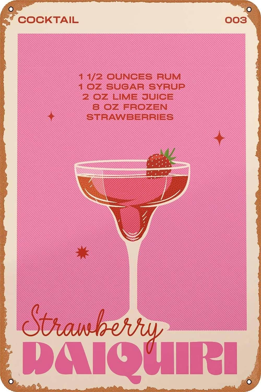 Charcasus Retro Cocktail Strawberry Daiquiri Metal Sign Wall Art Pub Bar Home Decor Tin Signs Print 8inch*12inch