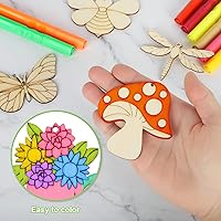 Vista 2 de 80 piezas de adornos de madera de primavera para pintar, 8 estilos de adornos de madera sin acabado para bricolaje, cortes en blanco