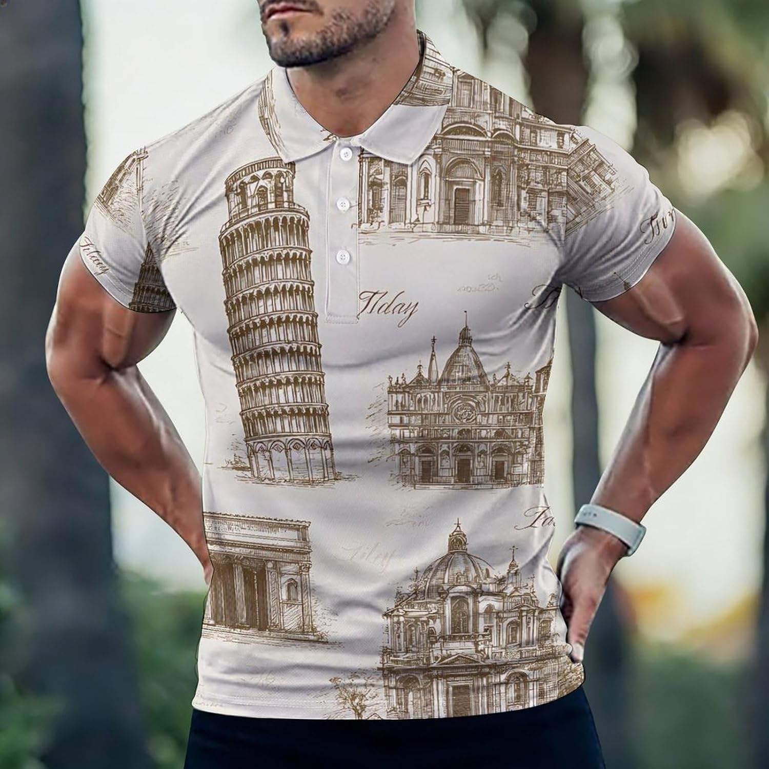 Italy Italian Landmarks Vintage Men's Polo Golf Shirts Collared T-Shirt | short sleeve,three button,quick dry,machine washable,summer tee top