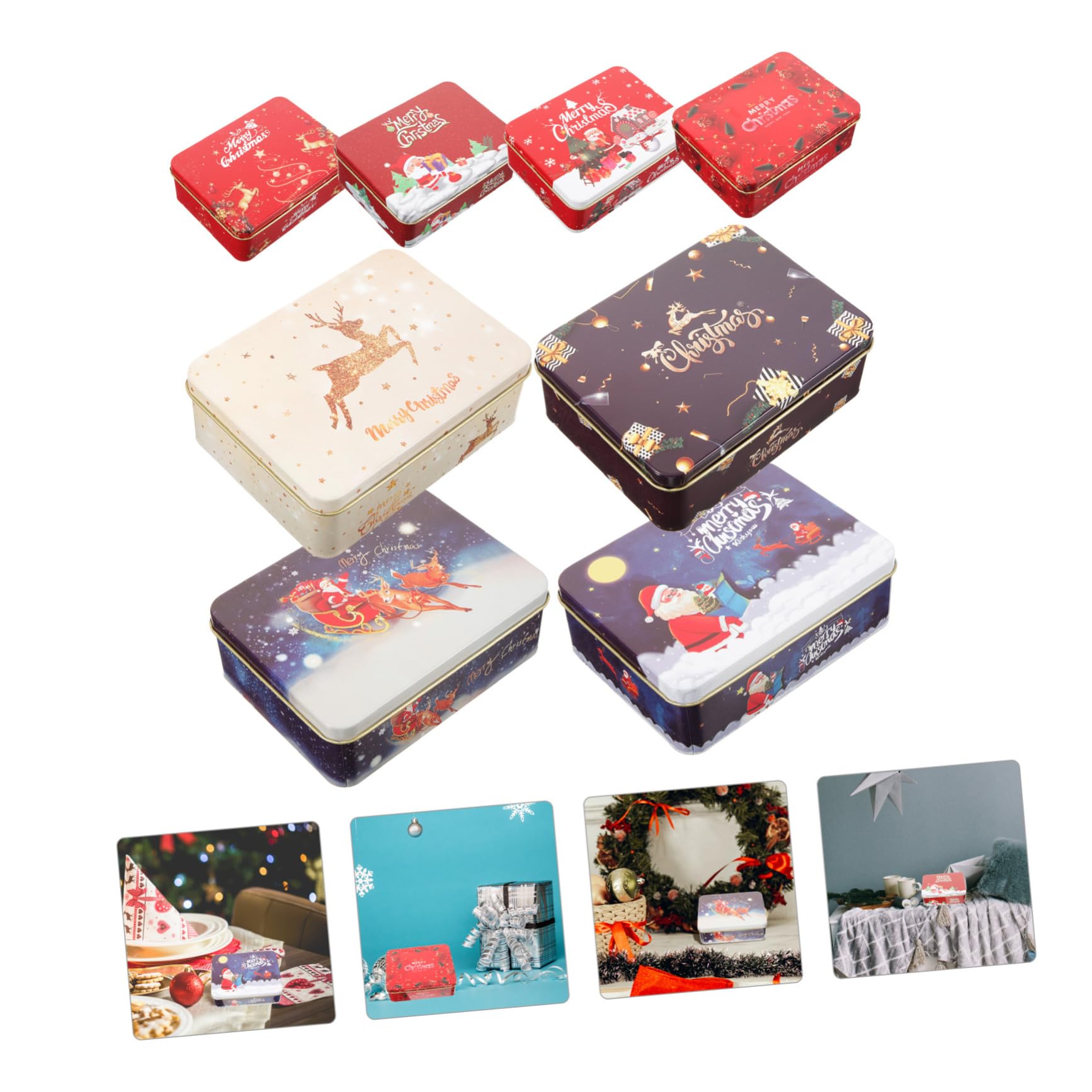 DIKACA 8 Stck. Teiliges Weihnachts Geschenkdosen aus Metallblech mit Deckeln Kleine Stabile Aufbewahrungsboxen für Grußkarten Kekse und Dekorative Geschenkverpackung mit Festlichen