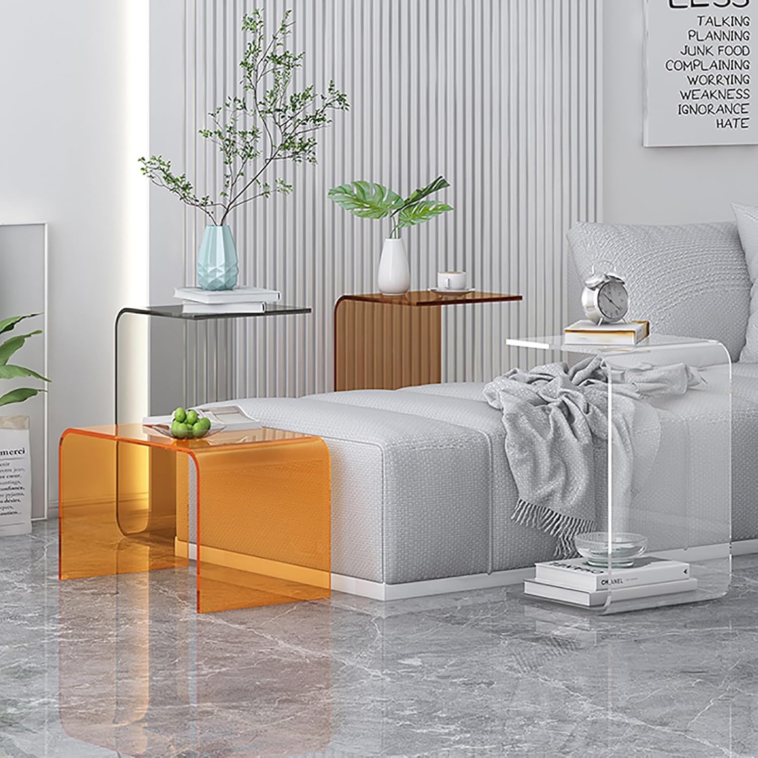 Acrylic Side Table, Clear C-Shape End Table, Laptop Table, Small Nightstand, Home Decor for Living Room Bedroom Balcony Patio and Office (Color : Brown, Size : 30x30x55cm) Brown 30x30x55cm