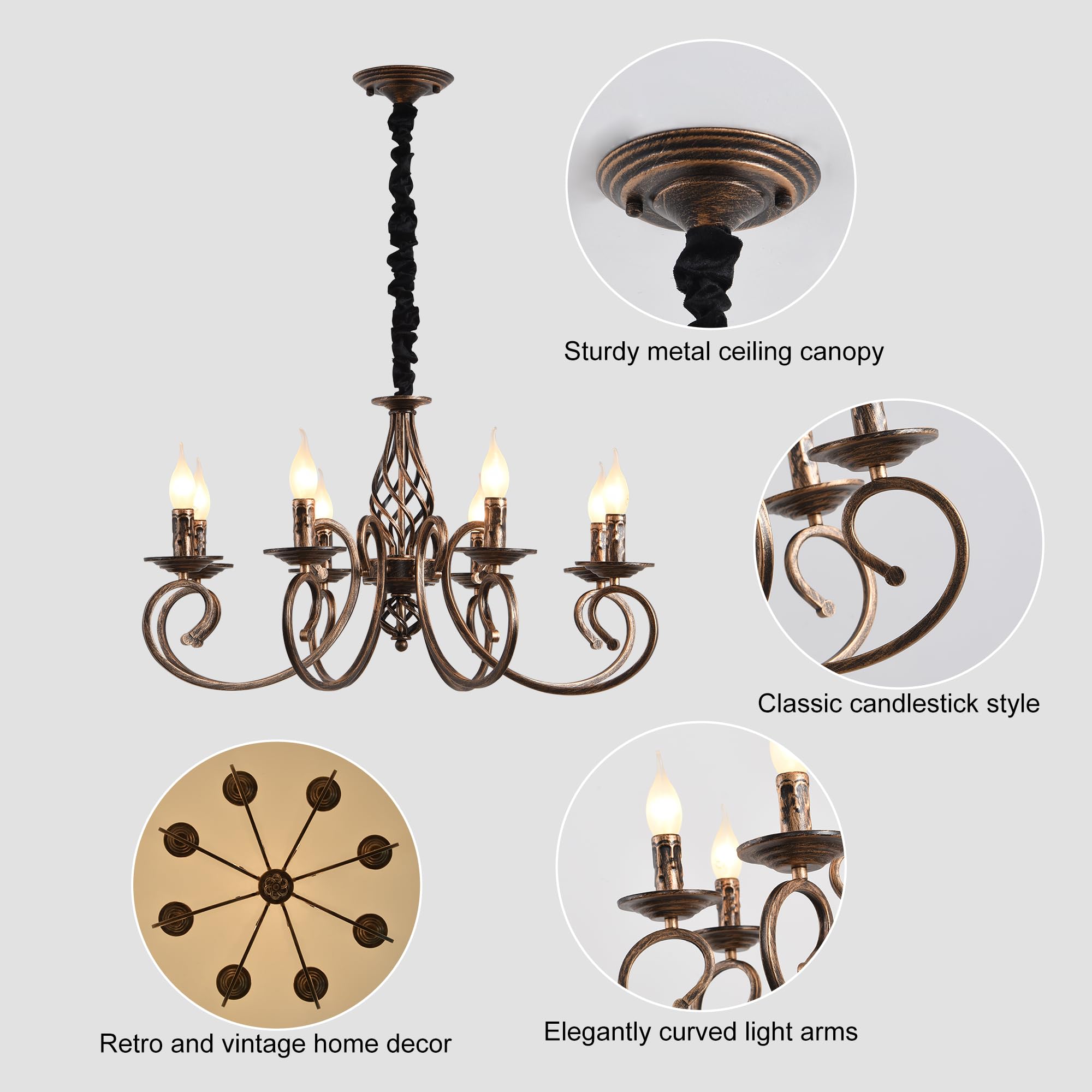 Lustre Salon Vintage Lustre De Ferme En Bronze, Luminaire Suspendu Rustique à 6 Lustre Vintage Lustre Salon Vintage Lustre De Ferme En Bronze, Luminaire Suspendu Rustique à 6 Lustre Vintage