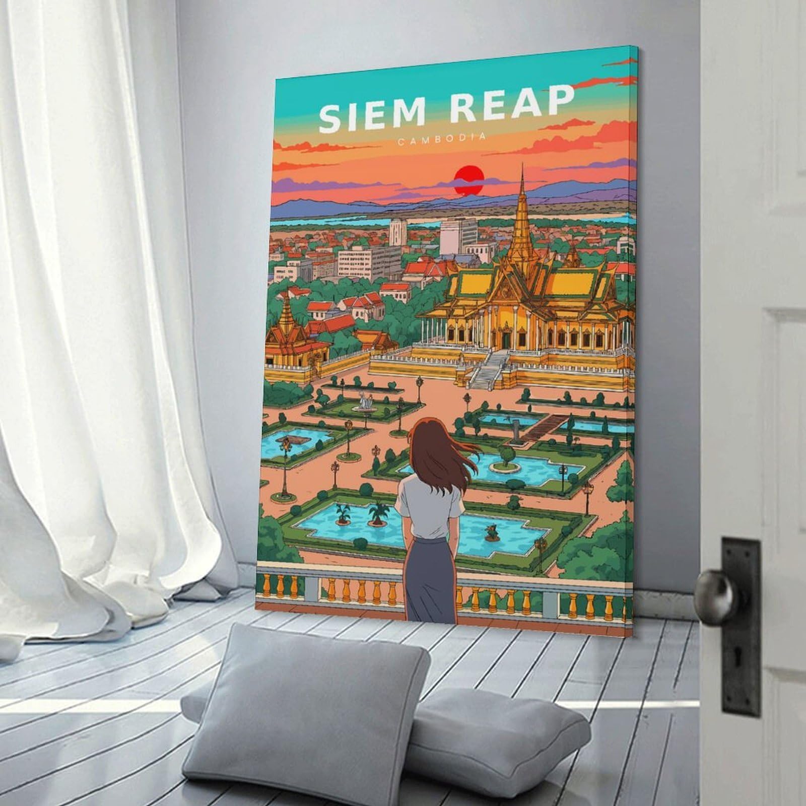 Junmoney Room Decor Wall Art Siem Reap Cambodia Travel, 24x36inch(60x90cm), for Gallery Wall Layouts in Home Or Office, Home Wall Art for Statement Displays
