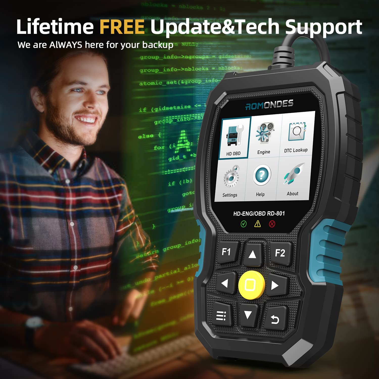 Buy Truck Scanner, Romondes RD801 OBD2/EOBD+ HDOBD Truck Code Reader