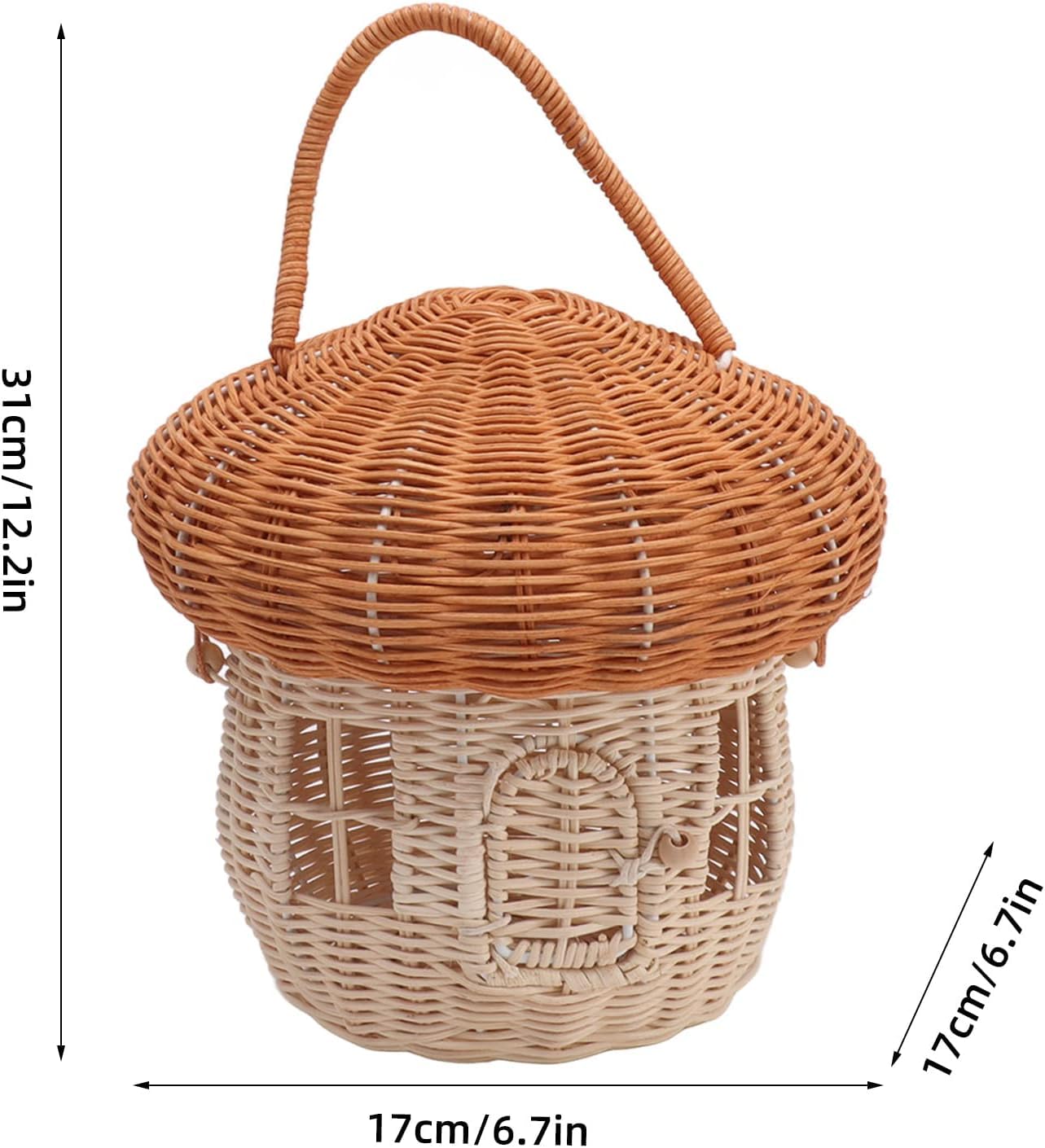 Cesta de mimbre hecha a mano, cesta de almacenamiento de ratán, decoración de escritorio, accesorios de fotografía (cesta grande para setas)