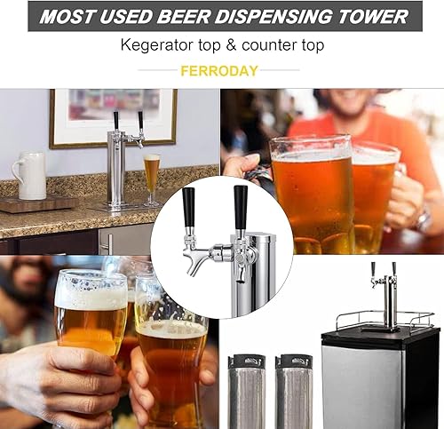 Miniatura 14 de FERRODAY Torre Kegerator doble grifo torre de cerveza doble grifo dispensador de torre de cerveza grifo de cerveza Kegerator piezas torre de acero