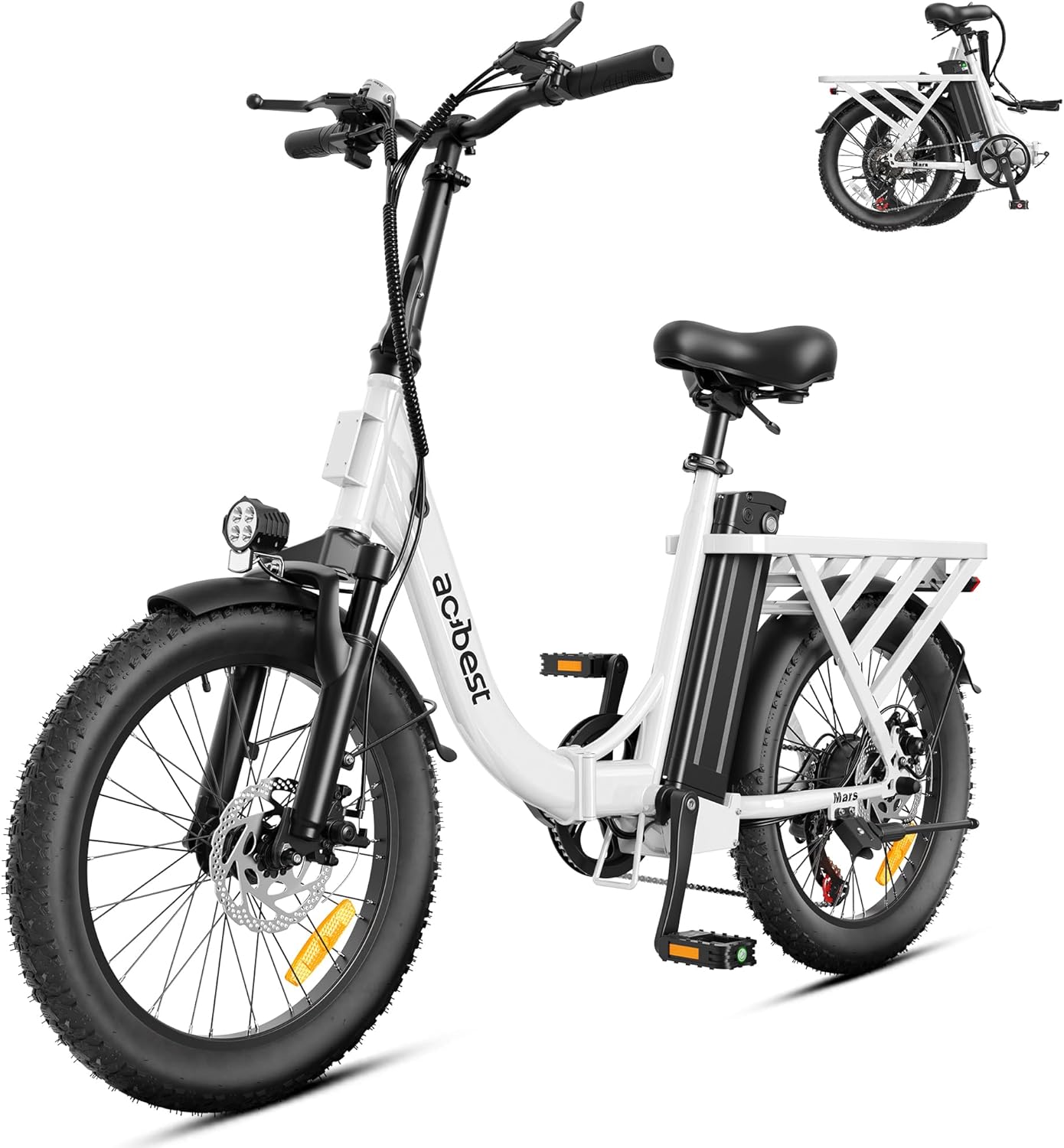 Mars Electric Bike for Adults, 20'' Fat Tire Folding Ebike with Peak 1200W Motor, 7 Speed 20+MPH, 48V 499Wh Removable Battery Max Range 55 Miles, Foldable Electric Bicycle
