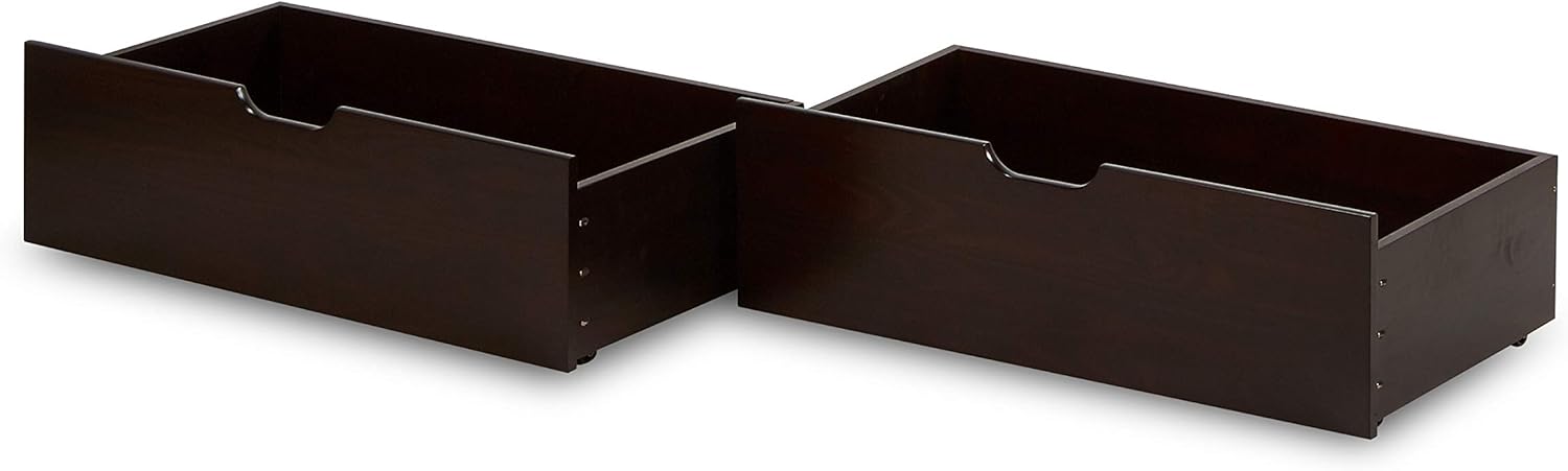 Camaflexi Daybed, Panel Headboard / Solid Wood / Front and Rear Guard Rails / No Box Spring Needed / Mattress Foundation has 14 Wood Slats and 1 Center Support / Drawers / Cappuccino Finish, Twin