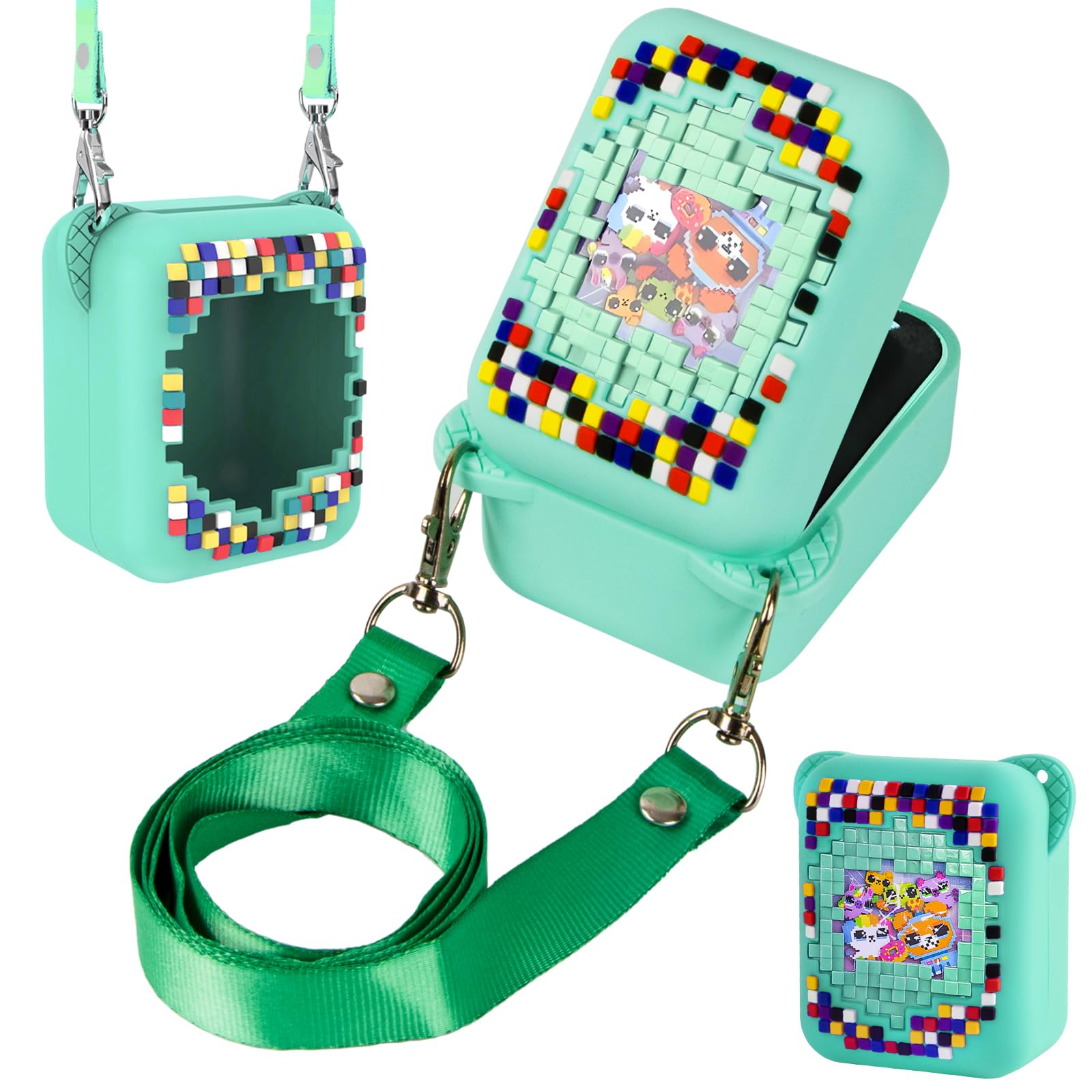 Qoosea Silicone Protective Case for Bitzee Electronic Pet with Lanyard Washable and Waterproof Silicone Case for Bitzee (Green)