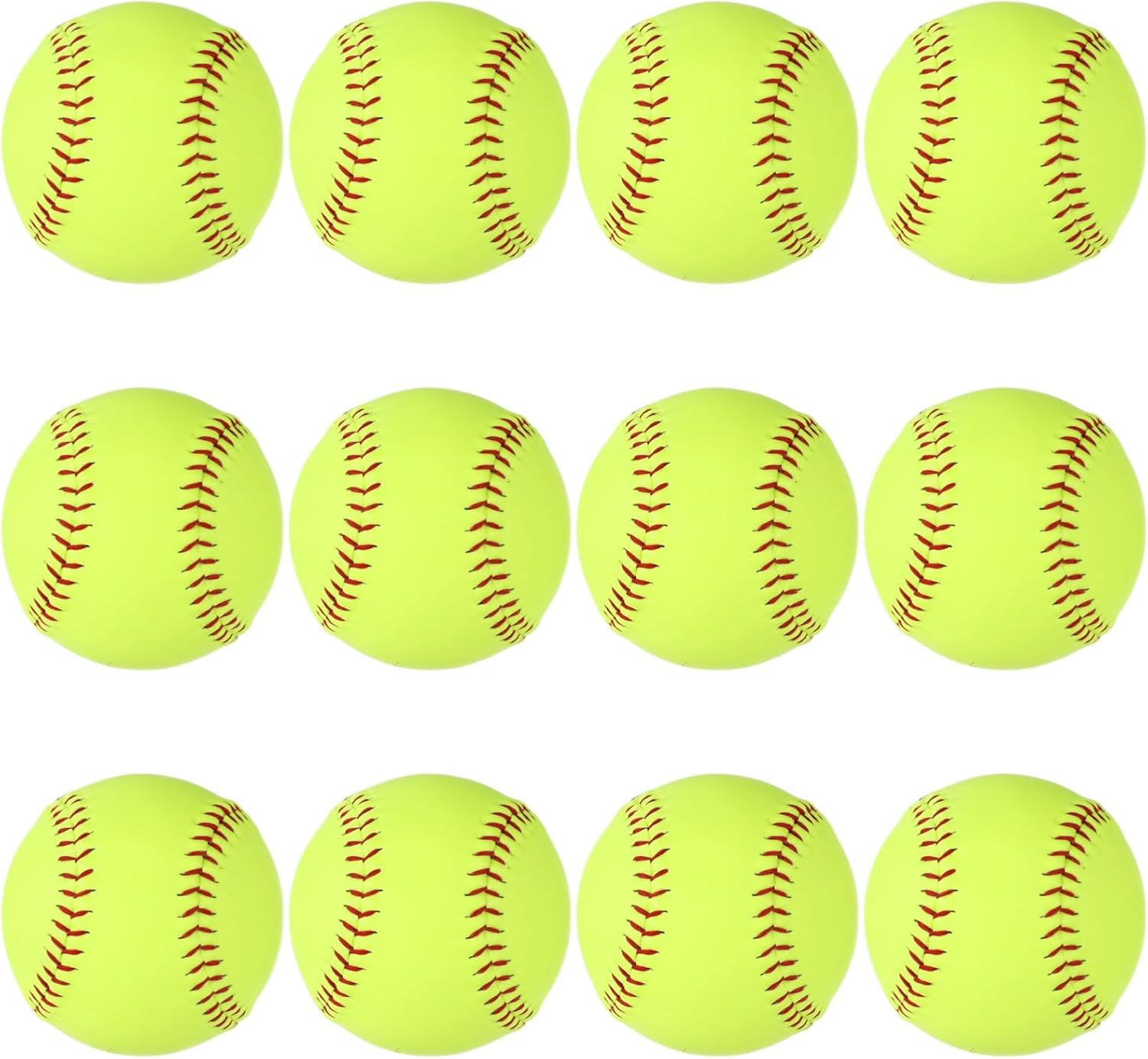 12 Pack Softballs 12 Inch, Softball Practice Balls, Soft Cork Core, Fluorescent Yellow PVC Official Size & Weight Slowpitch Softballs for Training, Games, Practice