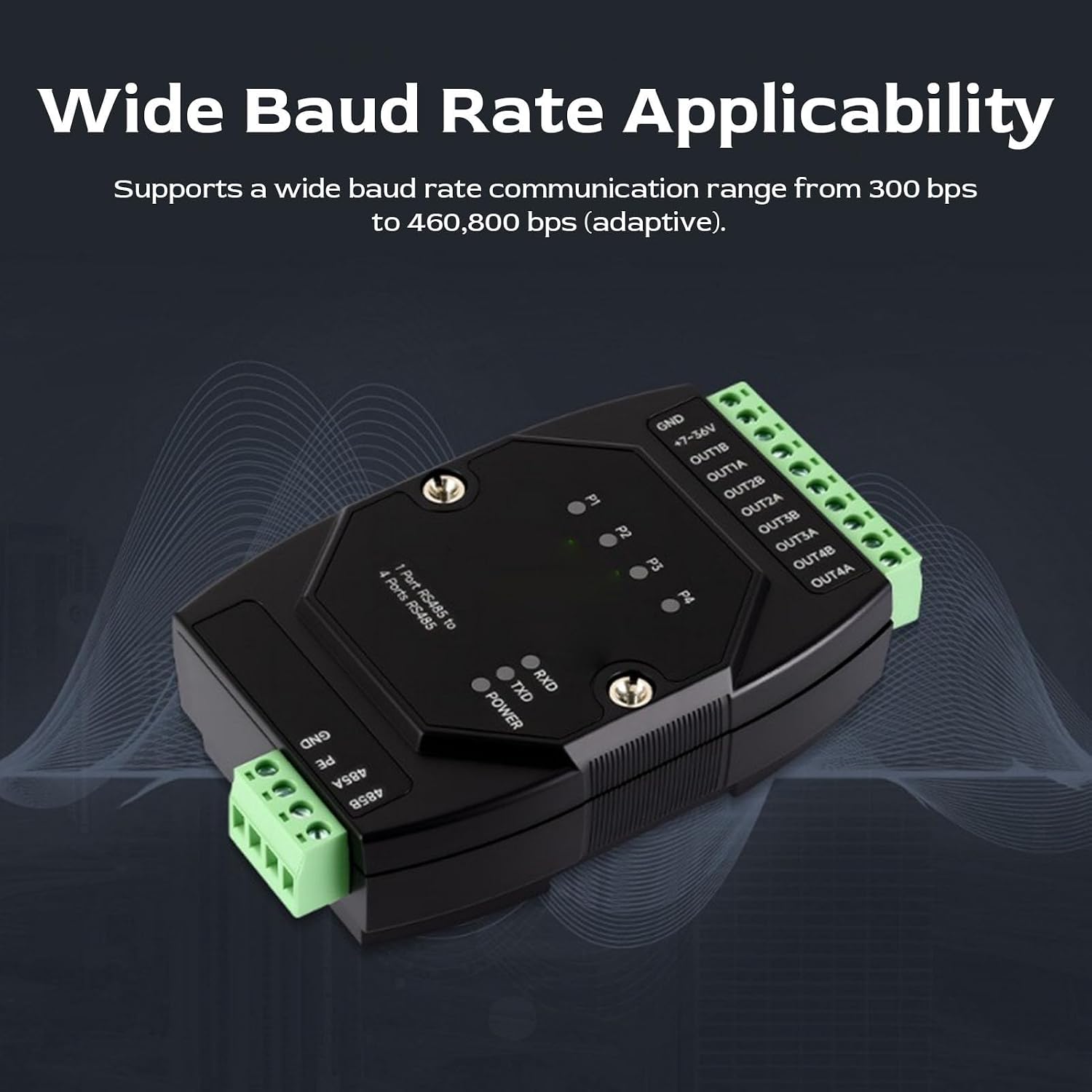 Yunseity Industrial Isolated 485 Hub, 4 Port 300 to 460800bps Wide Baud Rate with Optical Isolation Circuitry, Rail Mount for Data Acquisition Smart Instrument Monitoring