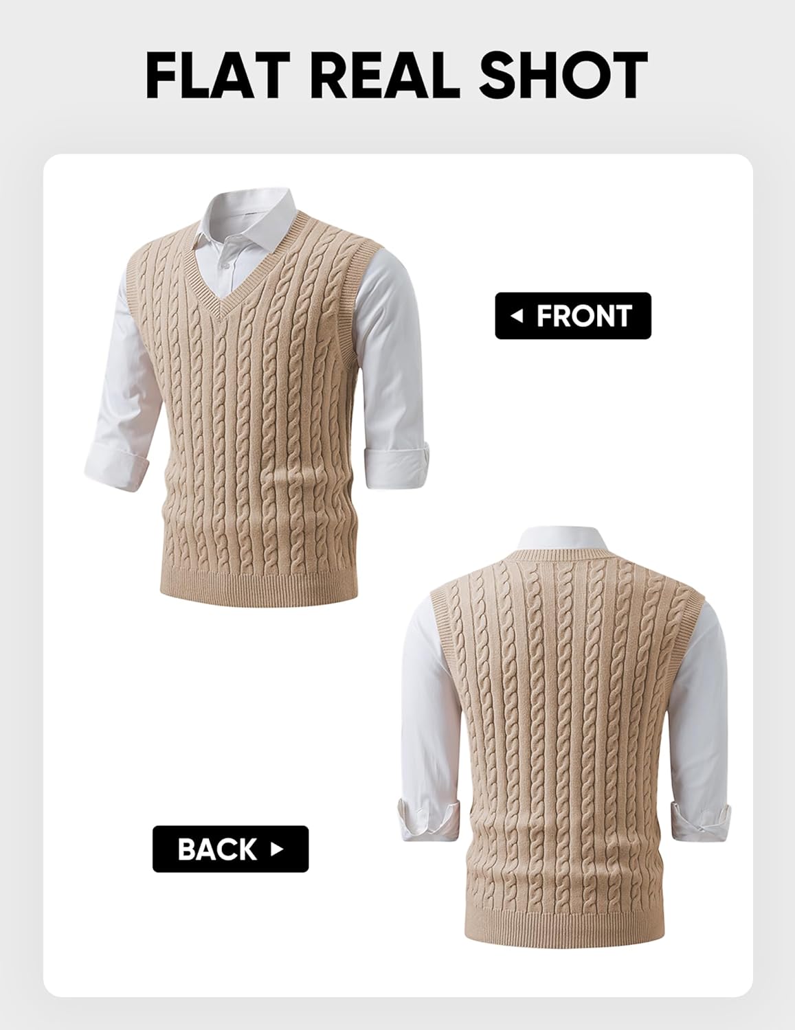 JMIERR Men's Sweater Vests Causal Sleeveless Cable Striped Knit V Neck Pullover - Image 7