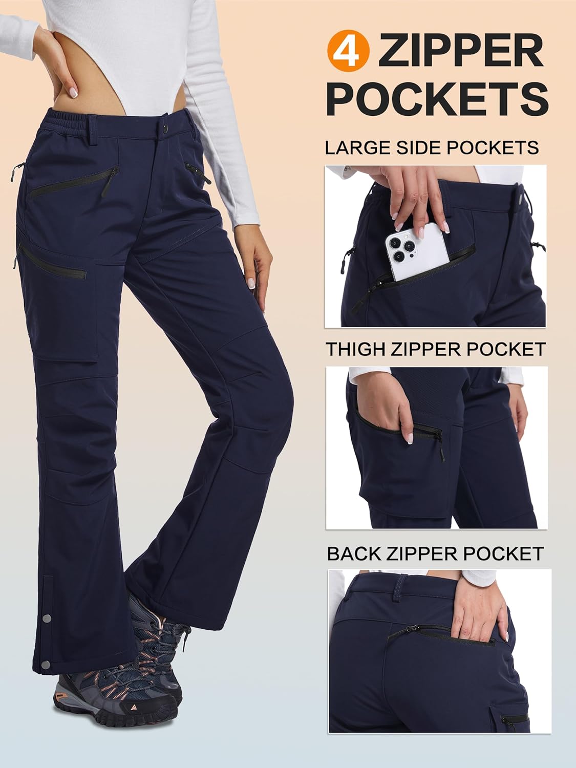 Women's Snow Ski Hiking Pants Waterproof Fleece Lined Softshell Insulated Winter Snowboarding Outdoor Flare Pants - Image 5