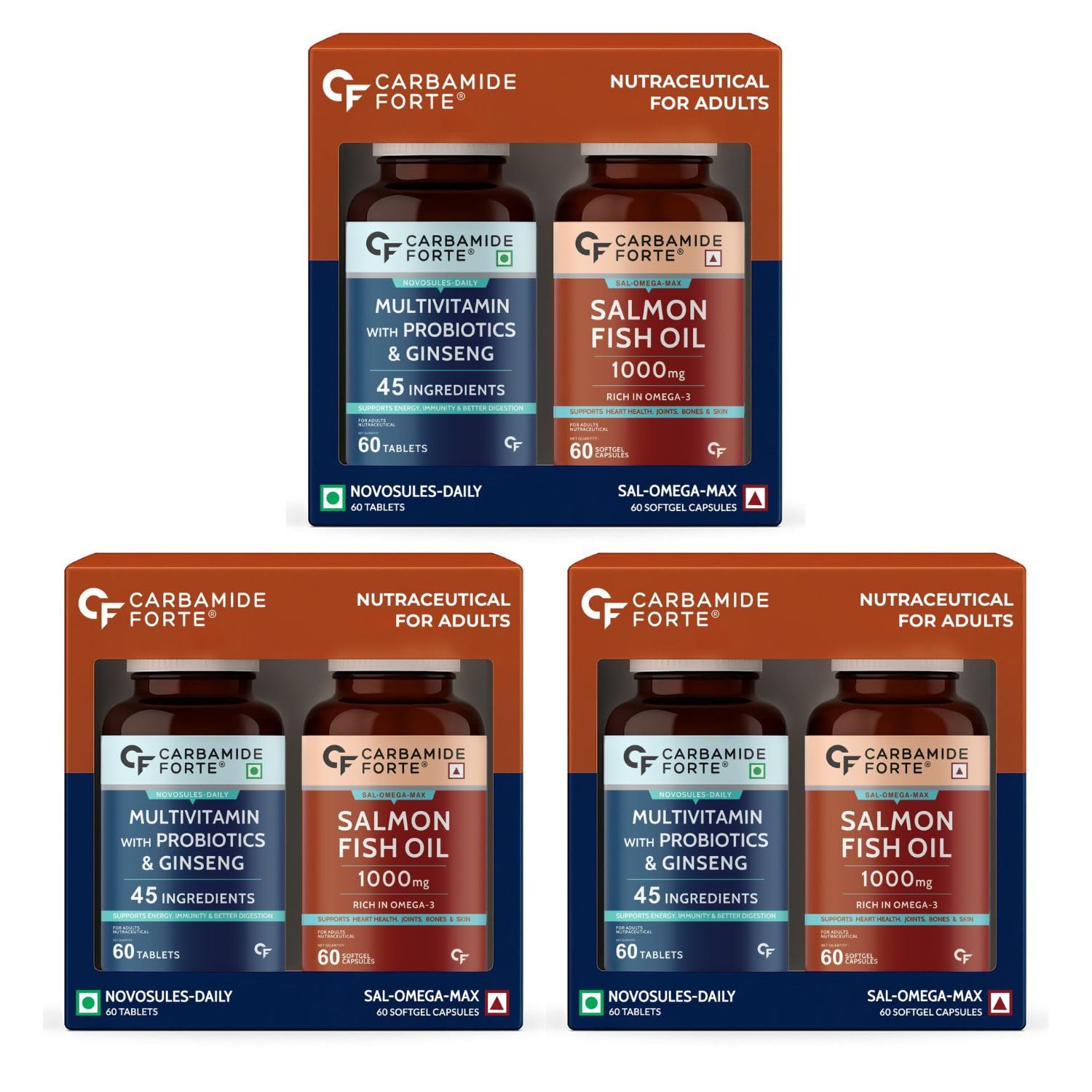 Carbamide Forte Multivitamin Tablet for Men and Women with Probiotics & Omega 3 fish oil capsules | Daily Immunity, Heart, Brain & Joint Support | 60 Tablets + 60 Softgel Capsules (Pack of 3)-image-25