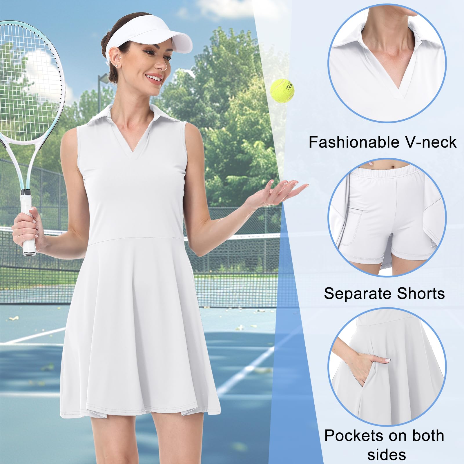 Bezioner Vestido Tenis Mujer Vestido Deportivo con Pantalones Cortos Polo con Bolsillos Golf sin Mangas