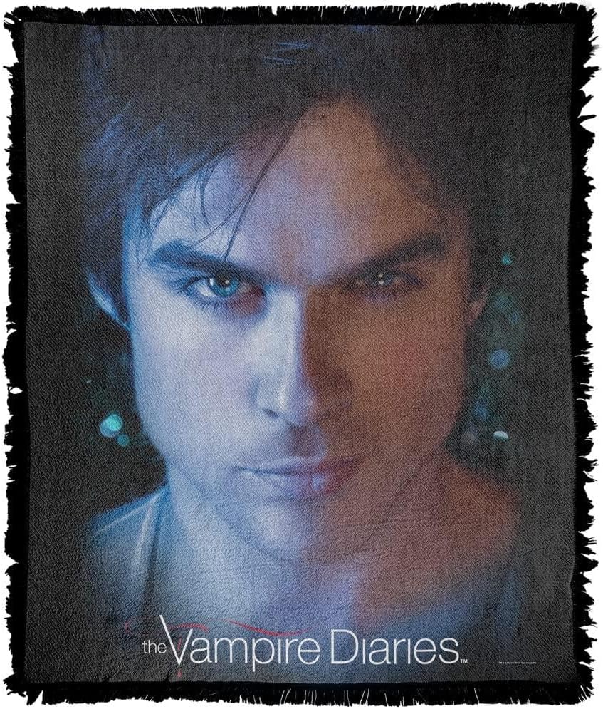 LOGOVISION Vampire Diaries Blanket, 50"x60" Damon Eyes Woven Tapestry Cotton Blend Fringed Throw