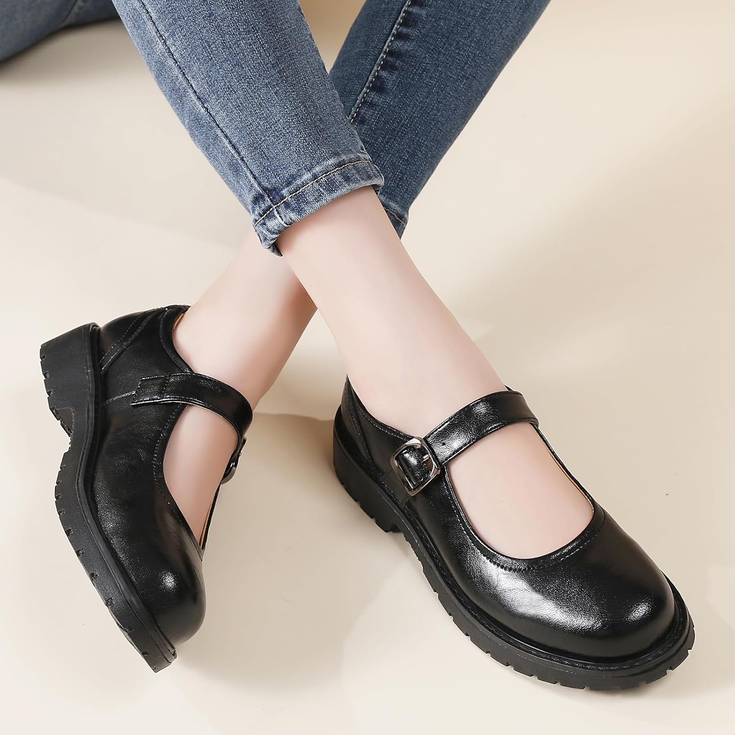 Mary Jane Shoes Women Mary Janes for Women's Flats Non Slip Maryjane Oxford Cute School Ladies Dress Casual Comfortable Work Shoes - Image 7
