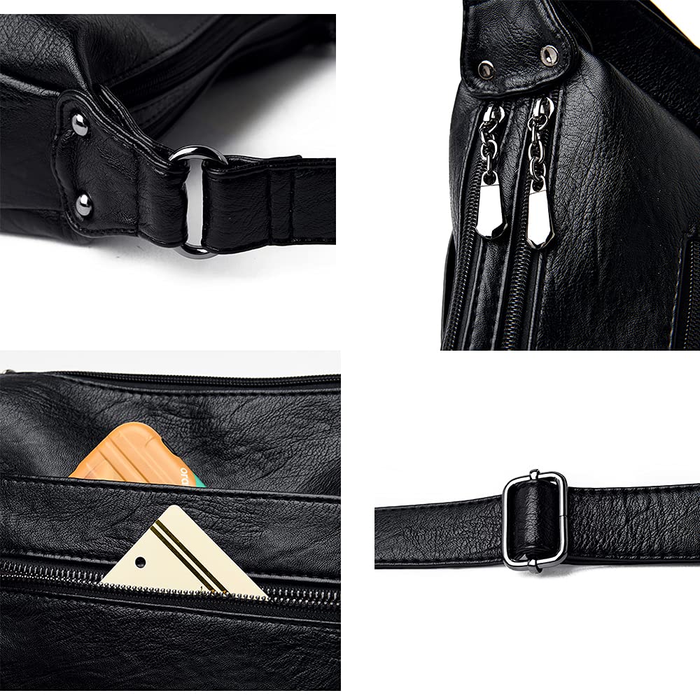 Sac à Bandoulière en Cuir pour Femmes Multi - Poches Sac à Main en Cuir Souple pour Femmes Léger, Bandoulière Réglable