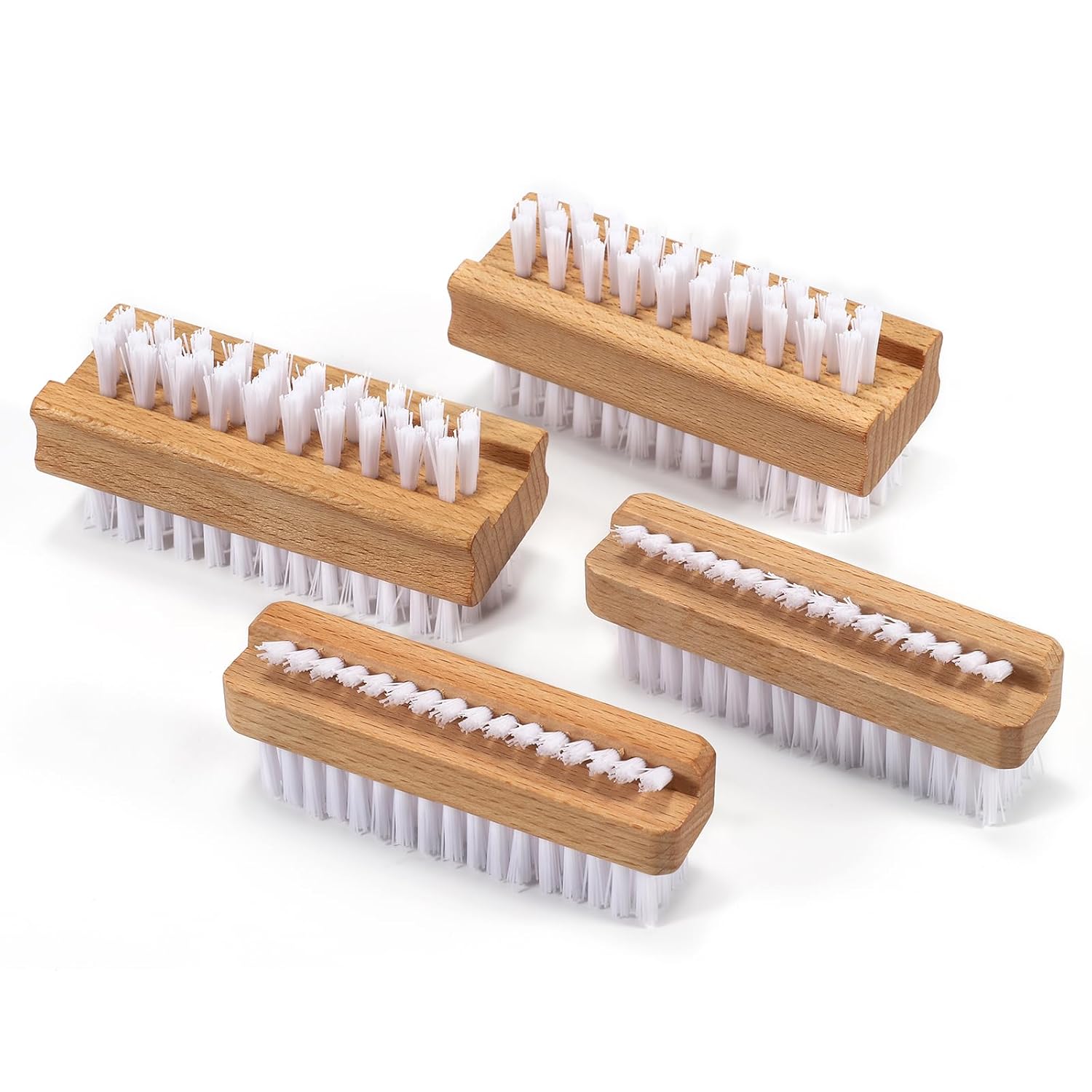 4 Pack Wooden Nail Brush - Two-sided Cleaning Tool
