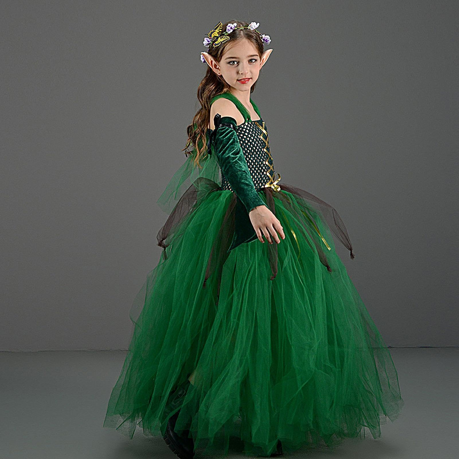 Costume Halloween Bambina Abito Verde Con Gonna A Tutù In Tulle Da Fata | Abito Da Di Ruolo Per Feste A Tema Halloween, Spettacoli, Carnevale, Compleanni, Eventi Scolastici