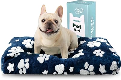 Cute Fluffy Dog Beds for Small Medium Dogs, 76x51x10cm, Navy Blue