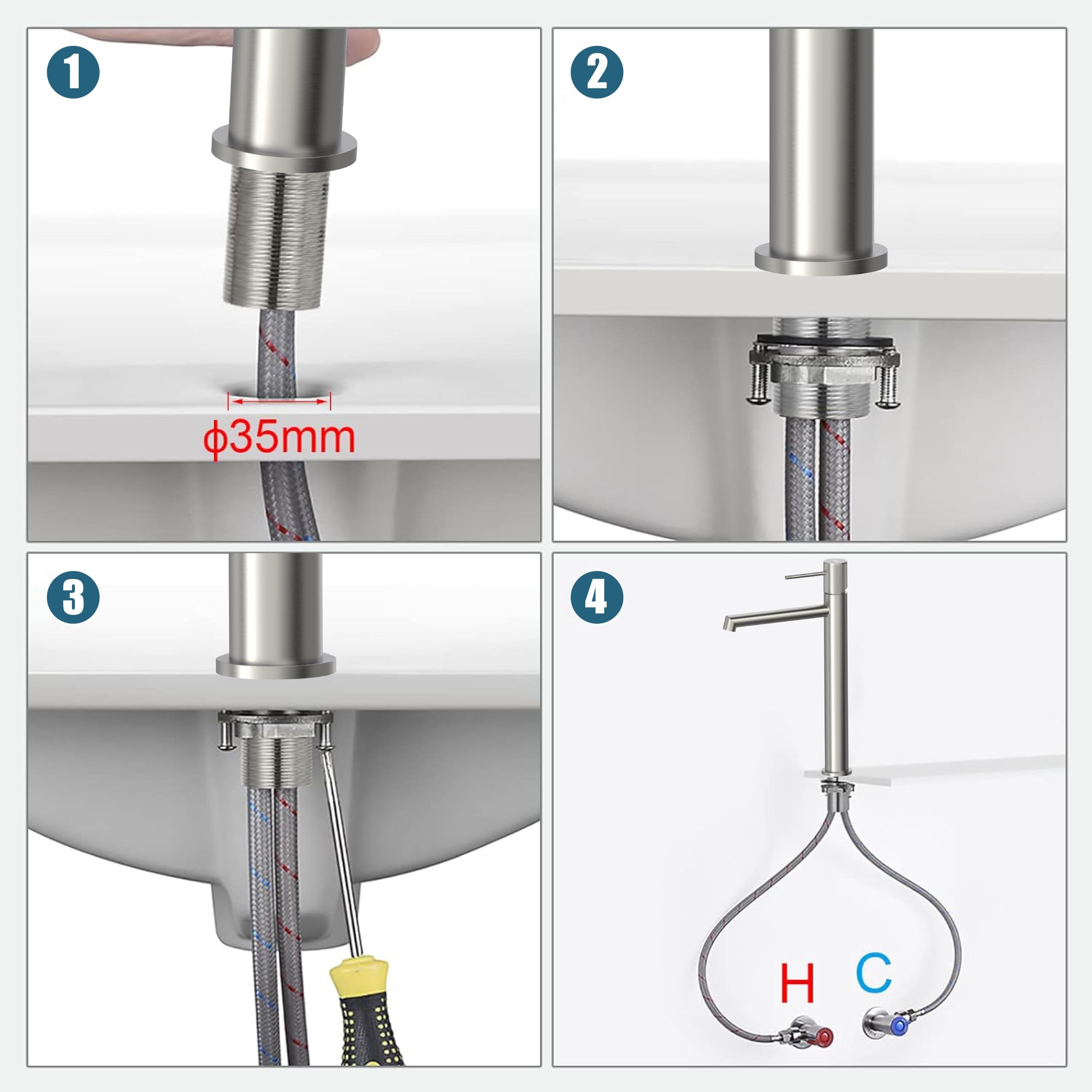 Krobec Grifo Lavabo Alto,Grifo Baño Alto, Grifo Monomando para Lavabo Alto con Altura de Salida de 250 MM, Cartucho Cerámico, para el Lavabo del Baño, Lavamanos, Baño de Invitados(Níquel cepillado)