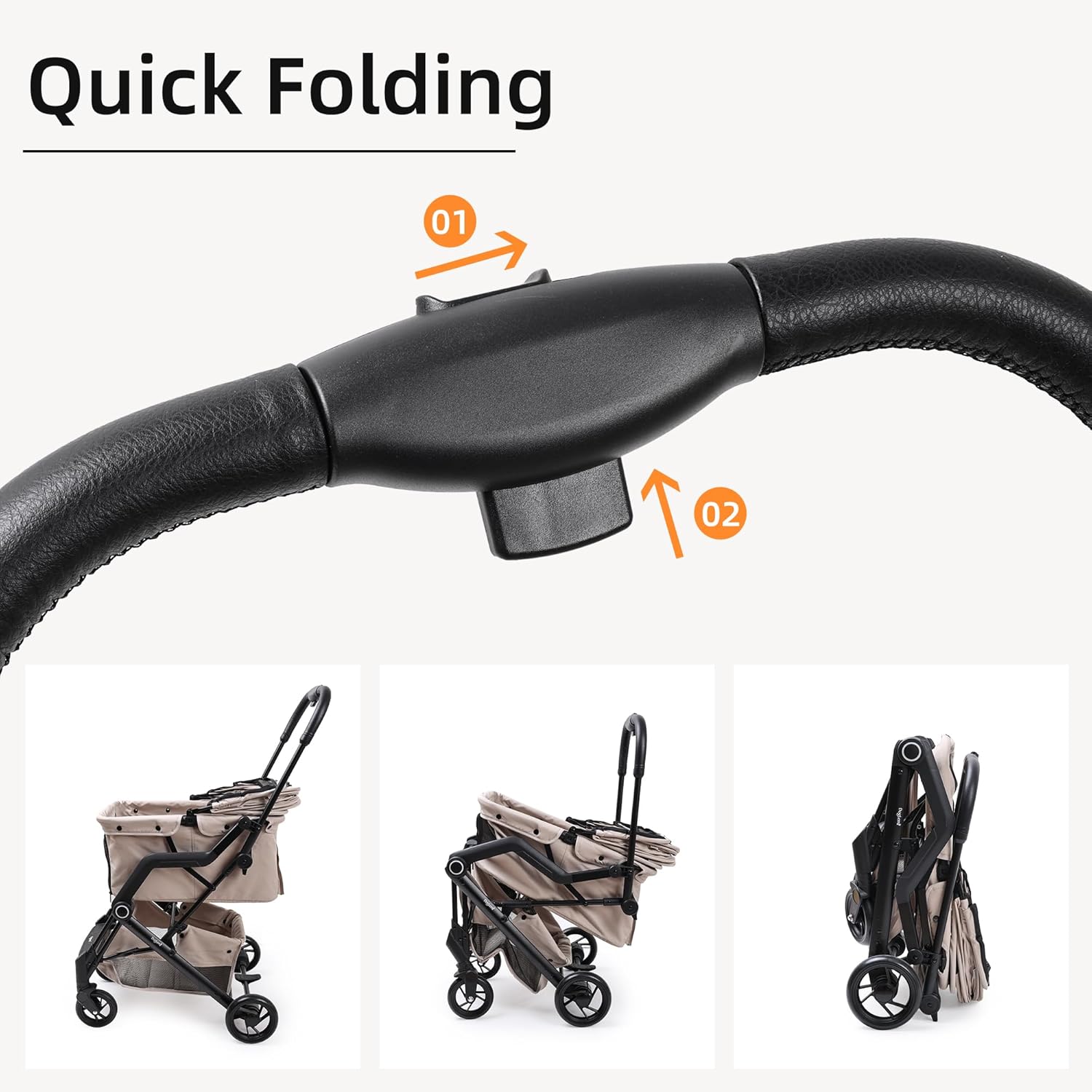 Upgraded Small/Medium Pet Stroller - Dogs & Cats up to 66 lbs, Folds for Storage and Features a Safety Foot Brake, 3-in-1 Foldable Portable Travel Carrier for 2 Small to Medium Pets (Beige)