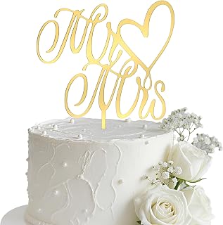 Wedding Cake Topper, Gold Mr And Mrs Cake Acrylic Topper Beautiful Engagement Wedding Cupcake Toppers for Anniversary Parties Vow Renewal Parties