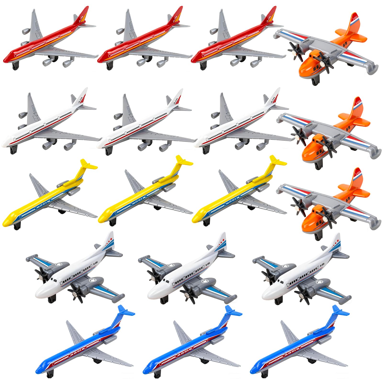 YongnKids 18 pcs Diecast Airplane Toys for Toddler, Toy Airplane Set Models Incl Airlines,Glider for Boy Kids 3+ Year, for Kids Birthday Party Favors Stocking Stuffers Cake Toppers