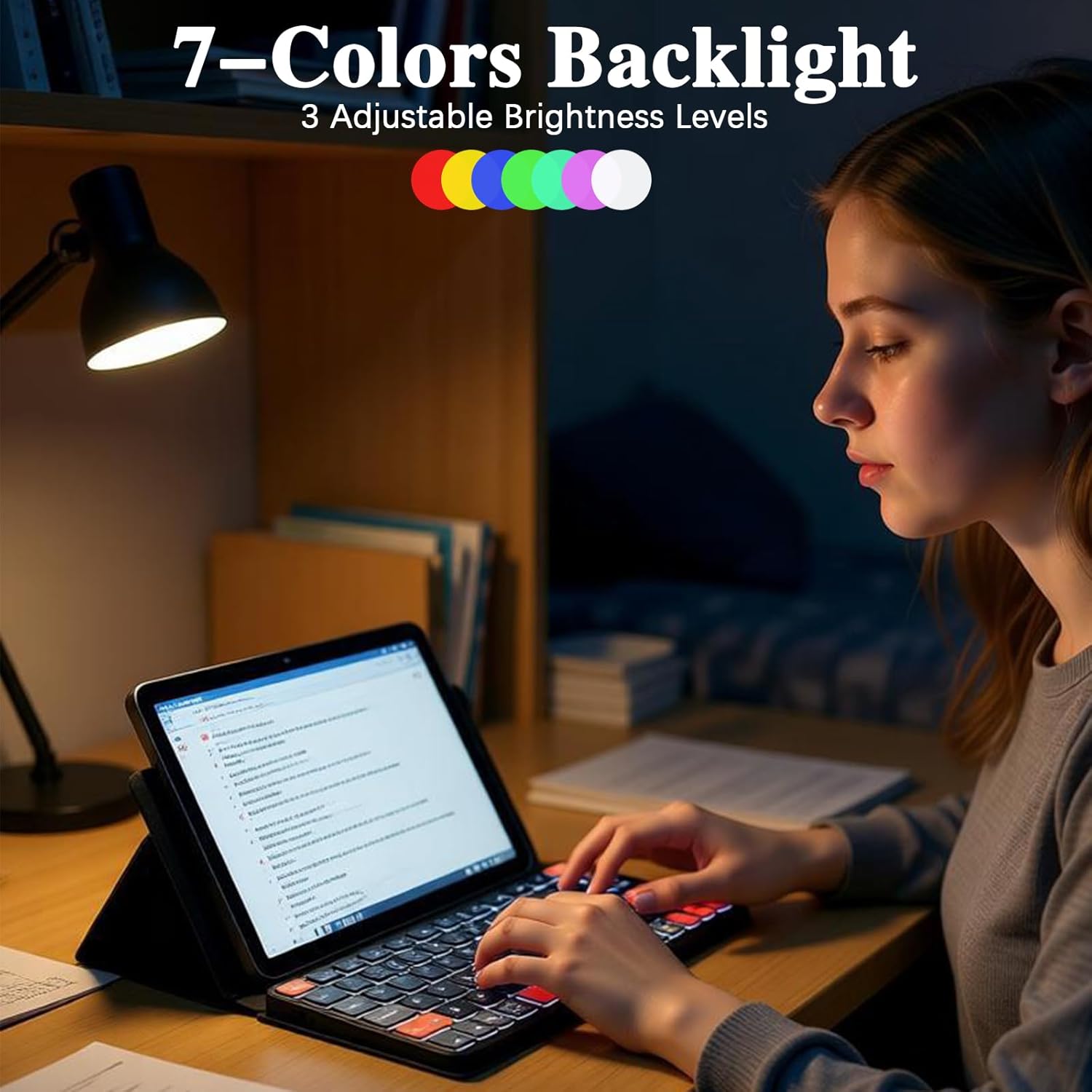 Foldable Keyboard with Backlit, Ultra Light Portable Wireless Keyboard with Adjustable Angle Stand & Leather Case,Compact Travel Bluetooth Keyboard for iPad mini,iPhone, Windows, iOS & Android