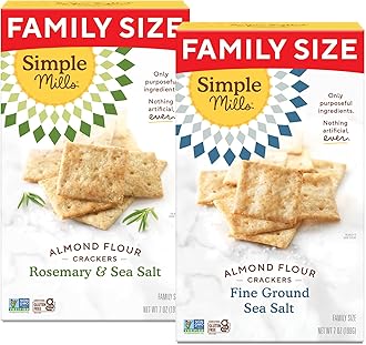 Simple Mills Almond Flour Crackers, Family Size Variety Pack (Fine Ground Sea Salt and Rosemary & Sea Salt) - Gluten Free, Vegan, Healthy Snacks, 7 Ounce (Pack of 2)