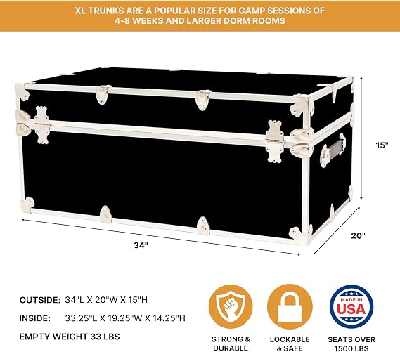Rhino Classic XL Trunk for Camp and Dorm, Footlocker Storage Chest, Bench