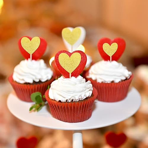 Miniatura 10 de 30 piezas de decoración para cupcakes con diseño de corazón con purpurina para cupcakes, despedida de soltera, boda, compromiso, decoración de