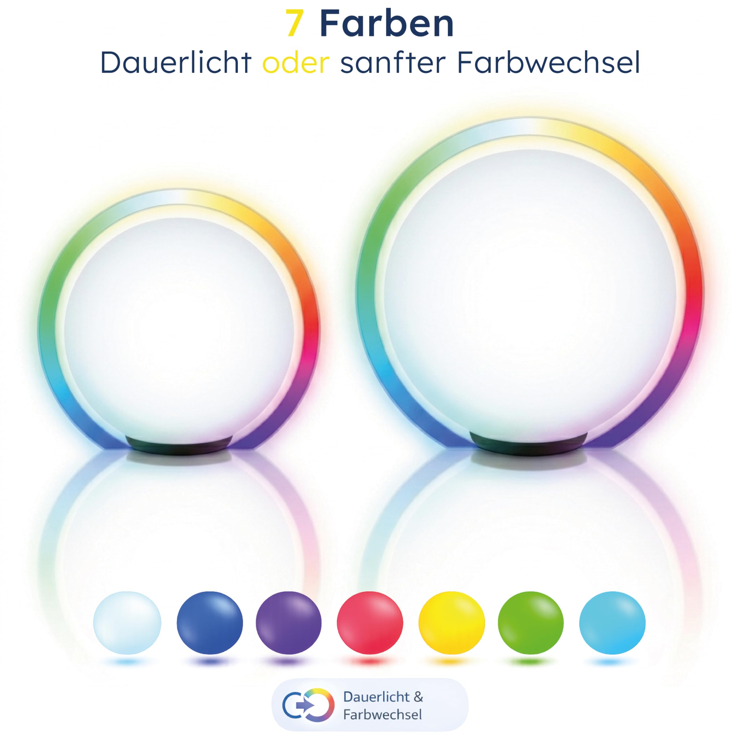 Esotec Solarkugeln für außen Solar Kugelleuchten Garten Basic 2er Set, Leuchtkugeln Garten ⌀20cm & ⌀30cm, 7 Lichtfarben, Farbwechsel, solar kugeln für außen winterfest, 102613