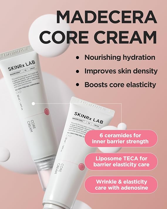 SKINRxLAB MadeCera Core Cream Korean Anti-Aging Face Moisturizer with Ceramides, Peptides, Liposomal TECA for Deep Hydration, Firming, Plumping, Volumizing & Radiant Complexion, 1.69oz.